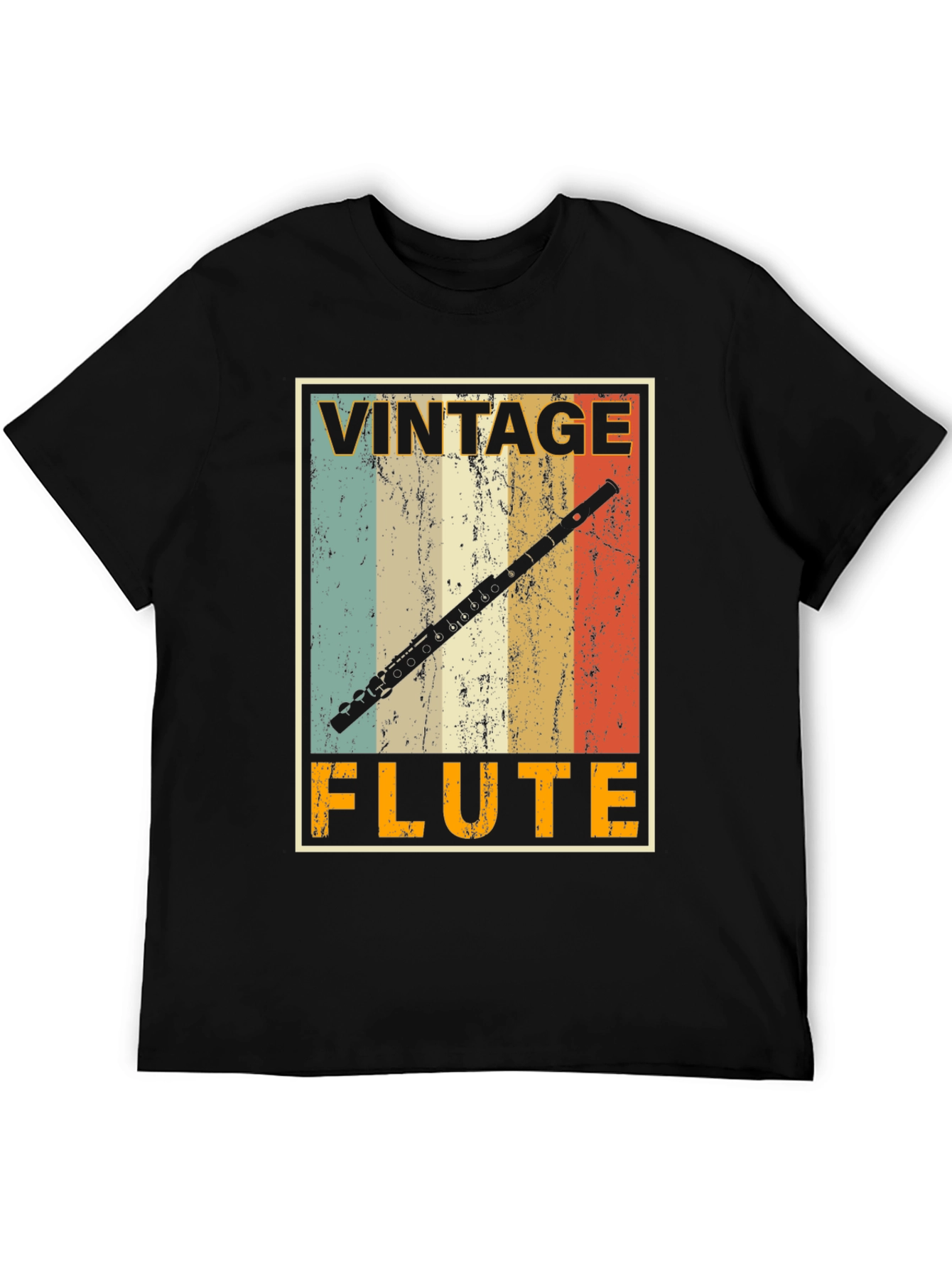 Black Vintage Flute T-Shirt - Musician's Retro Style Tee view 5