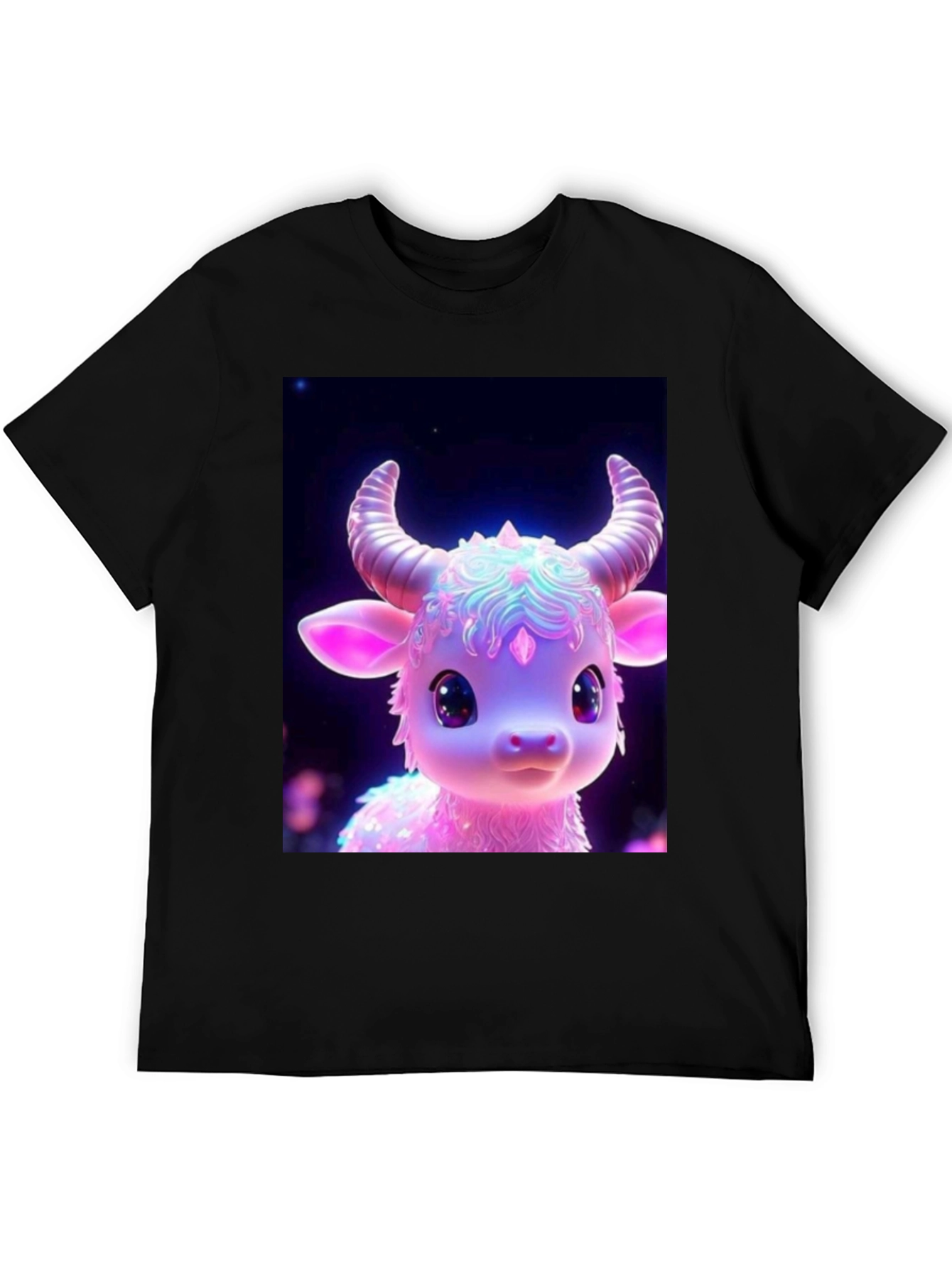 Black Cute Cartoon Cow Graphic Tee - Black view 5