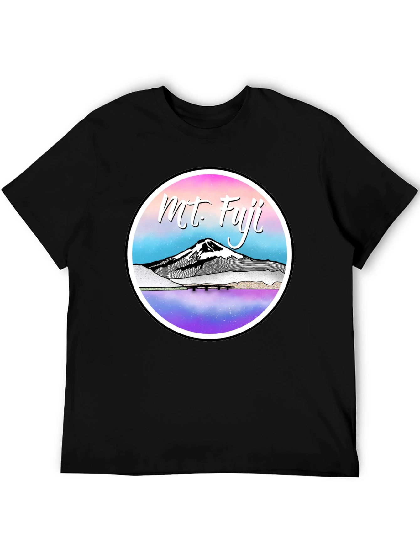 Black Mt. Fuji Graphic Tee - Black Cotton Blend T-Shirt view 5