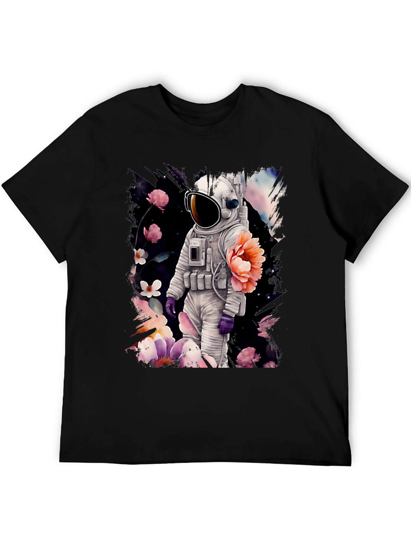 Black Astronaut Floral T-Shirt - Space & Nature Fusion view 5