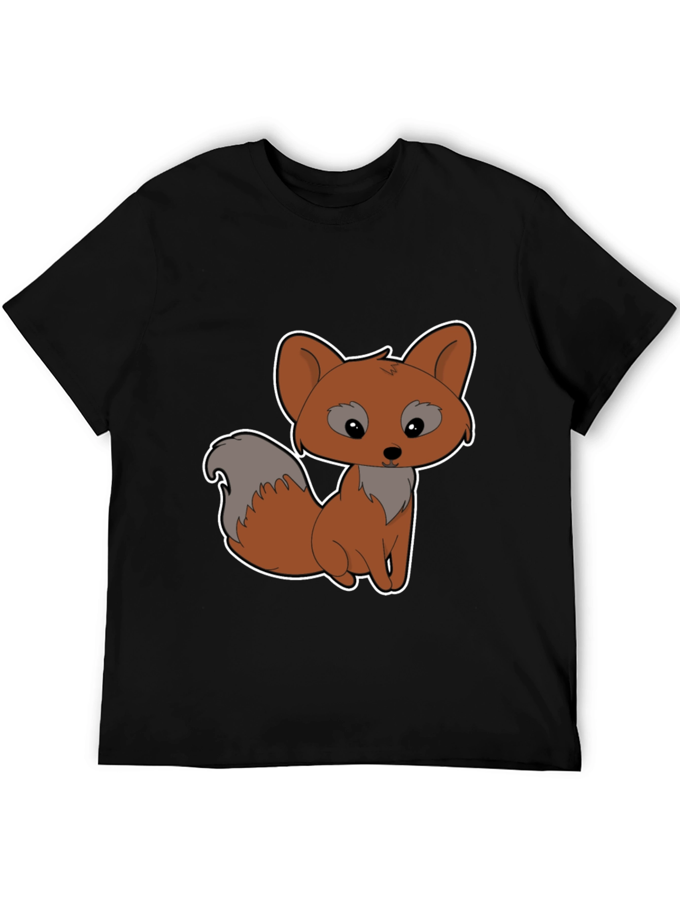 Black Cute Cartoon Fox Graphic Tee - Black Cotton Shirt view 5