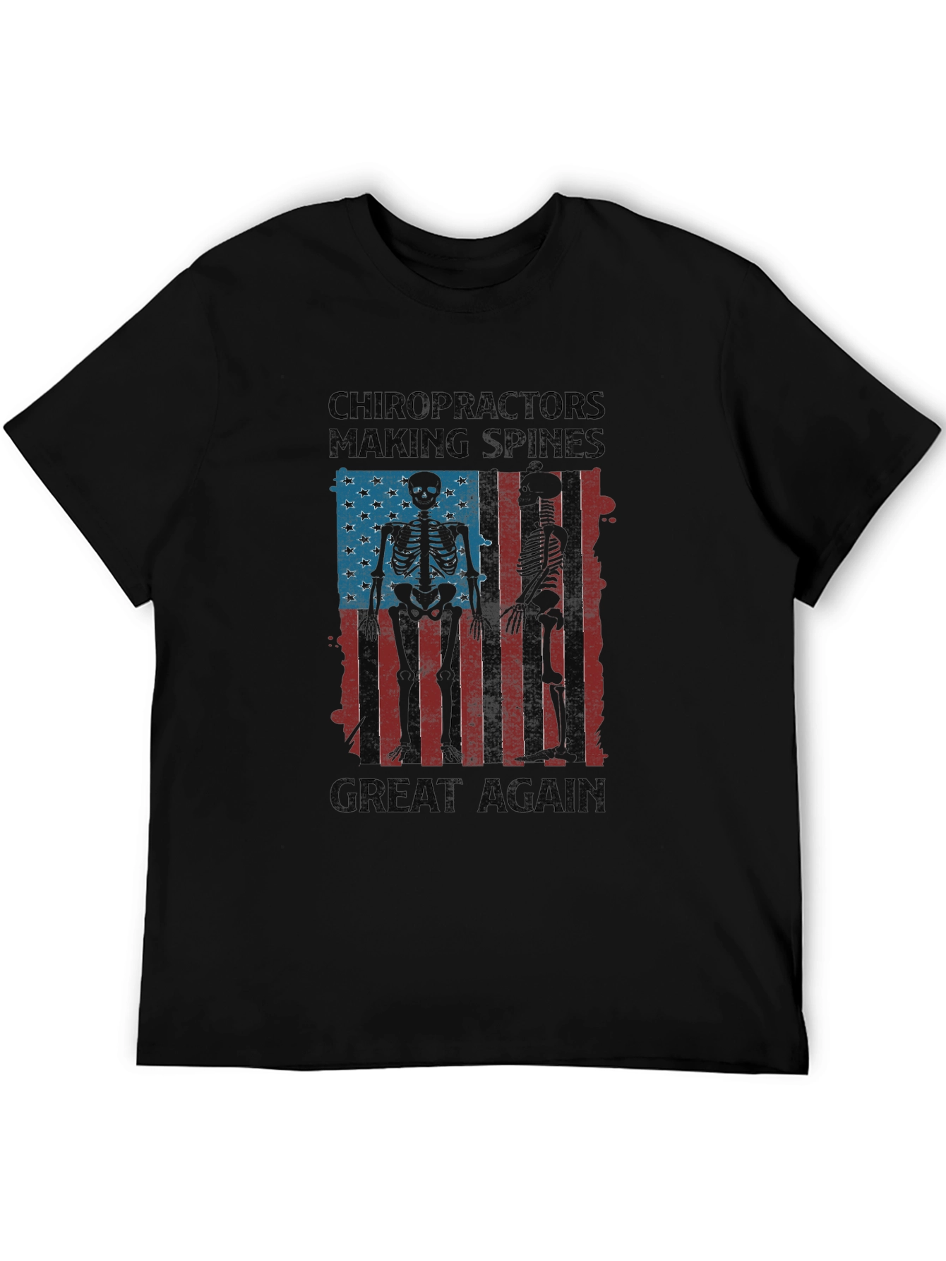 Black Chiropractor Skeleton American Flag T-Shirt view 5