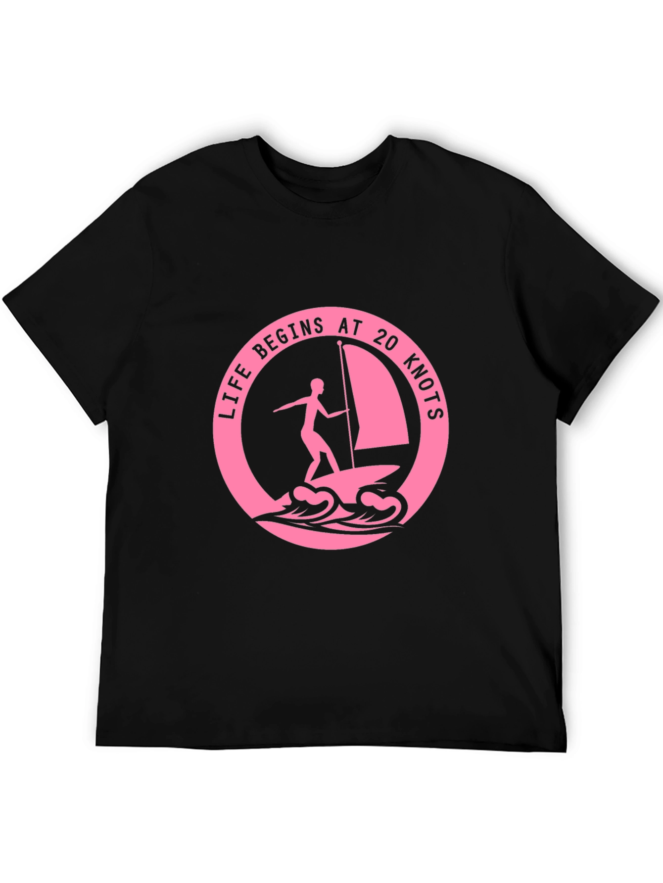 Black Life Begins at 20 Knots T-Shirt - Windsurfing Tee view 5