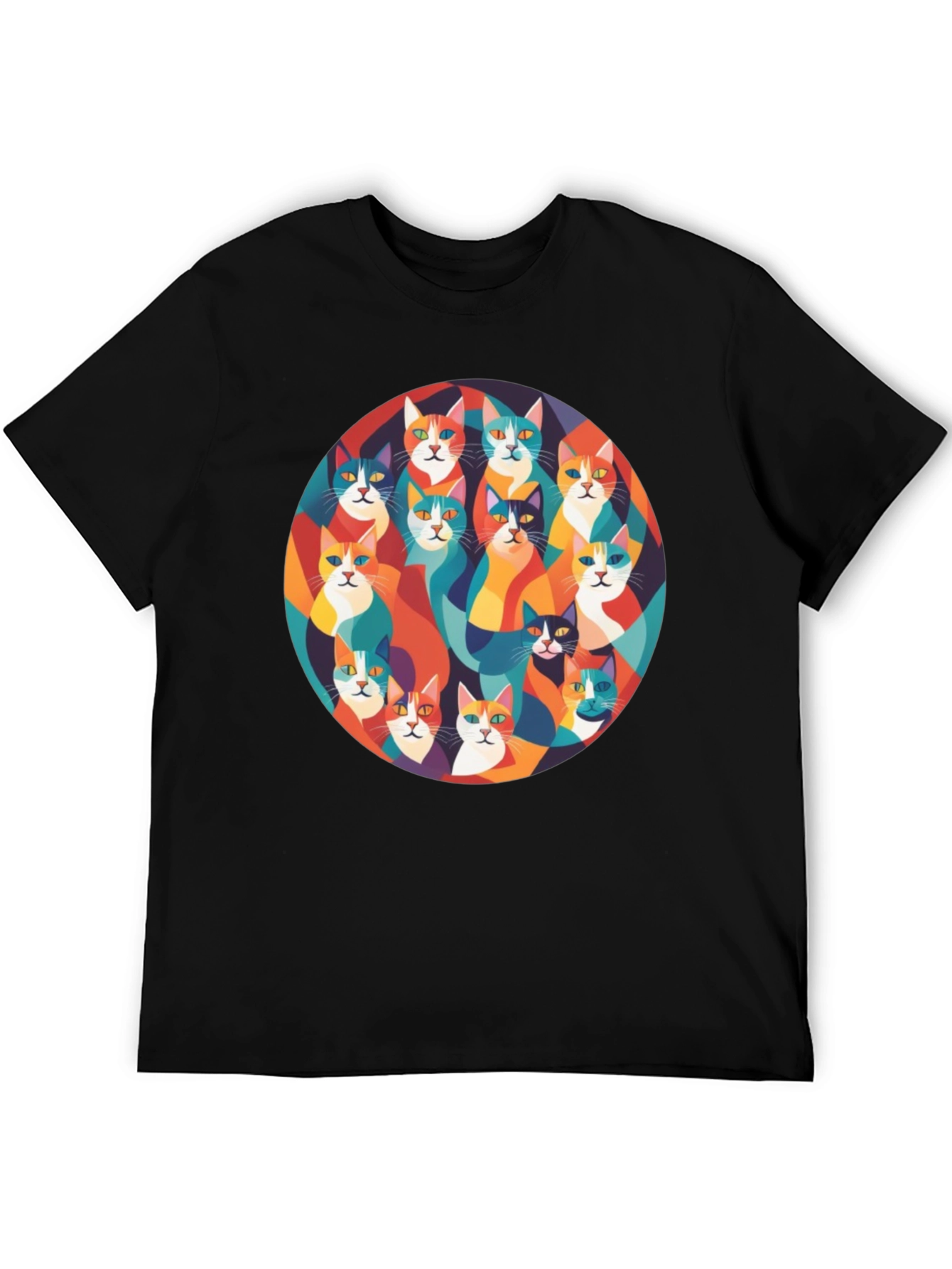 Black Colorful Cats Graphic T-Shirt view 5