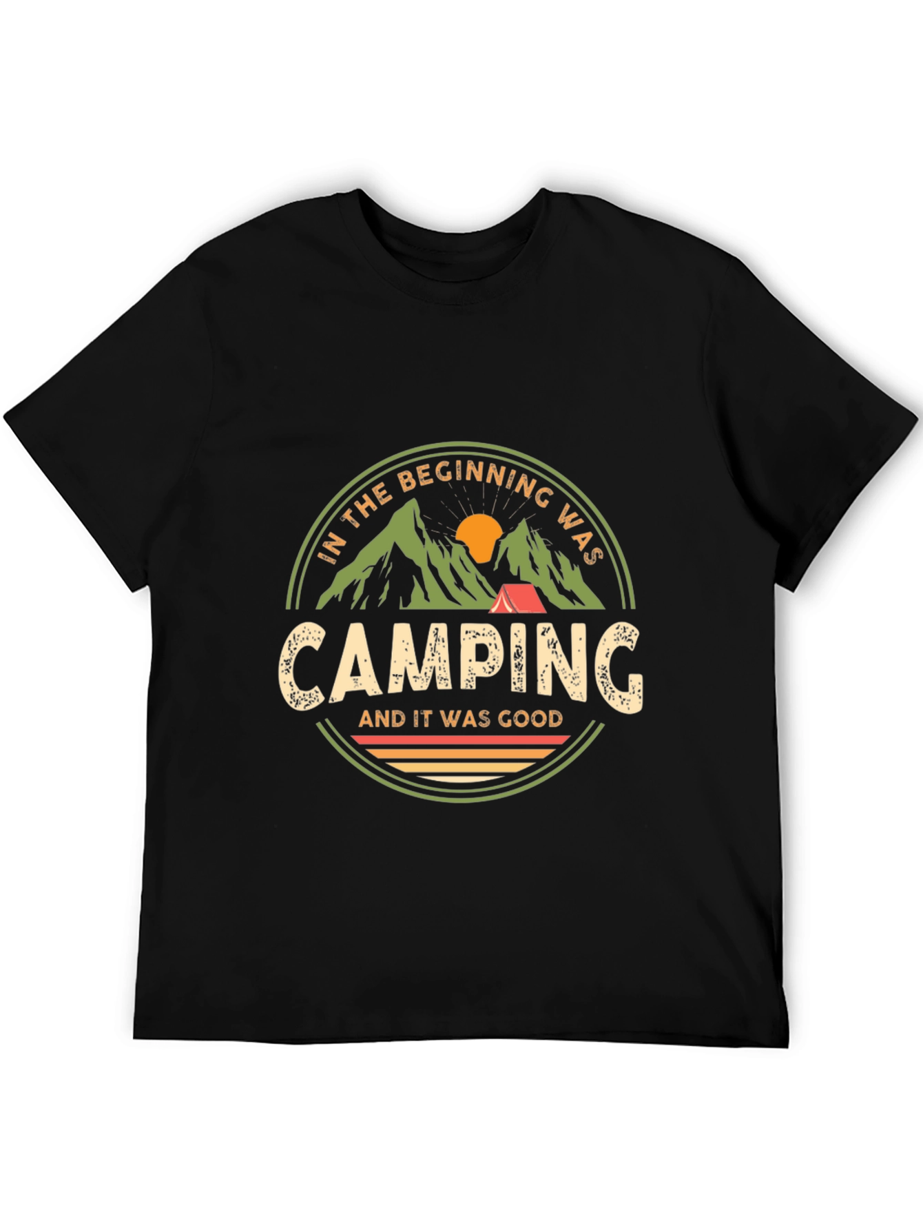Black Camping T-Shirt: In The Beginning Was Camping view 5