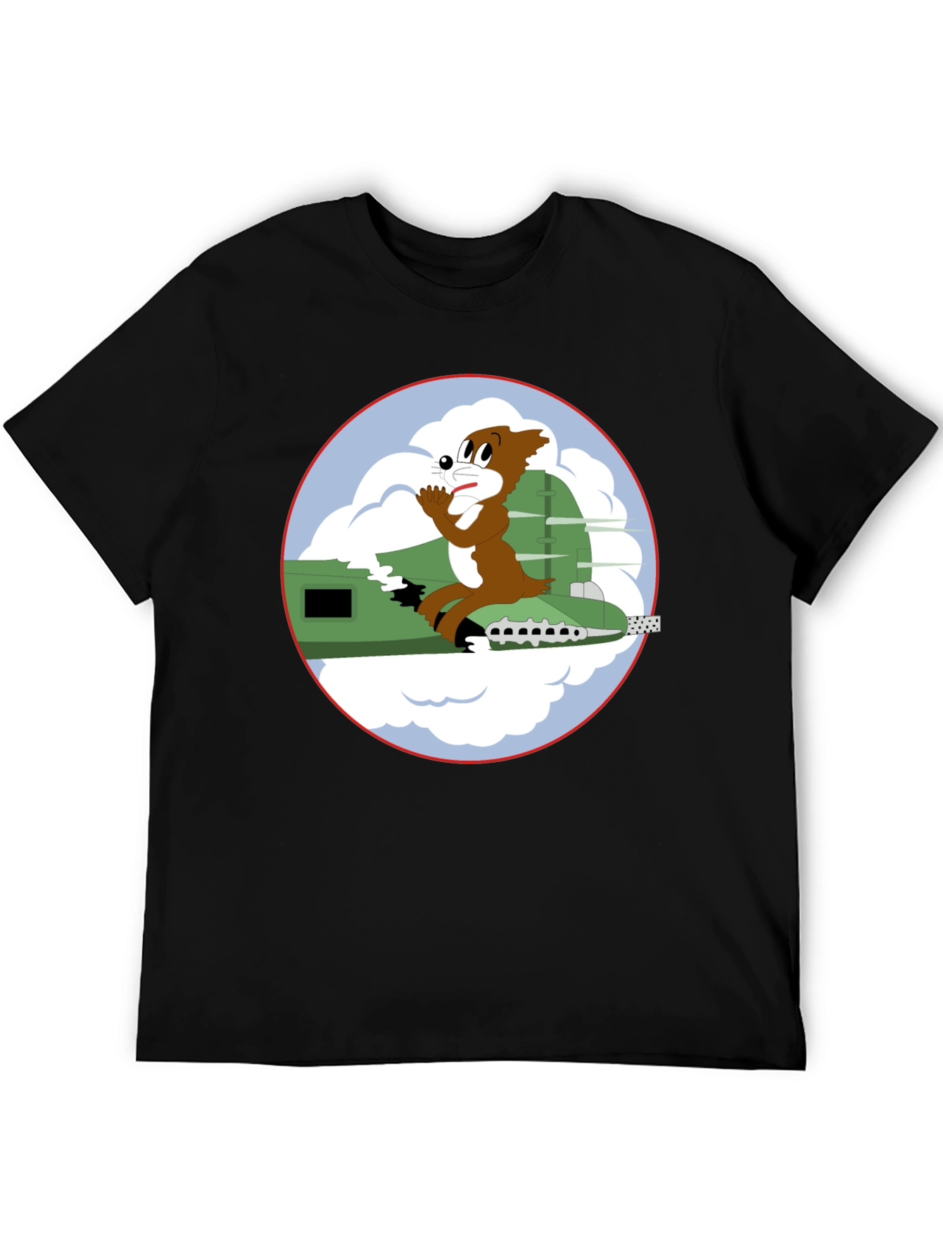 Black Cartoon Bomber Plane Graphic Tee - Black view 5