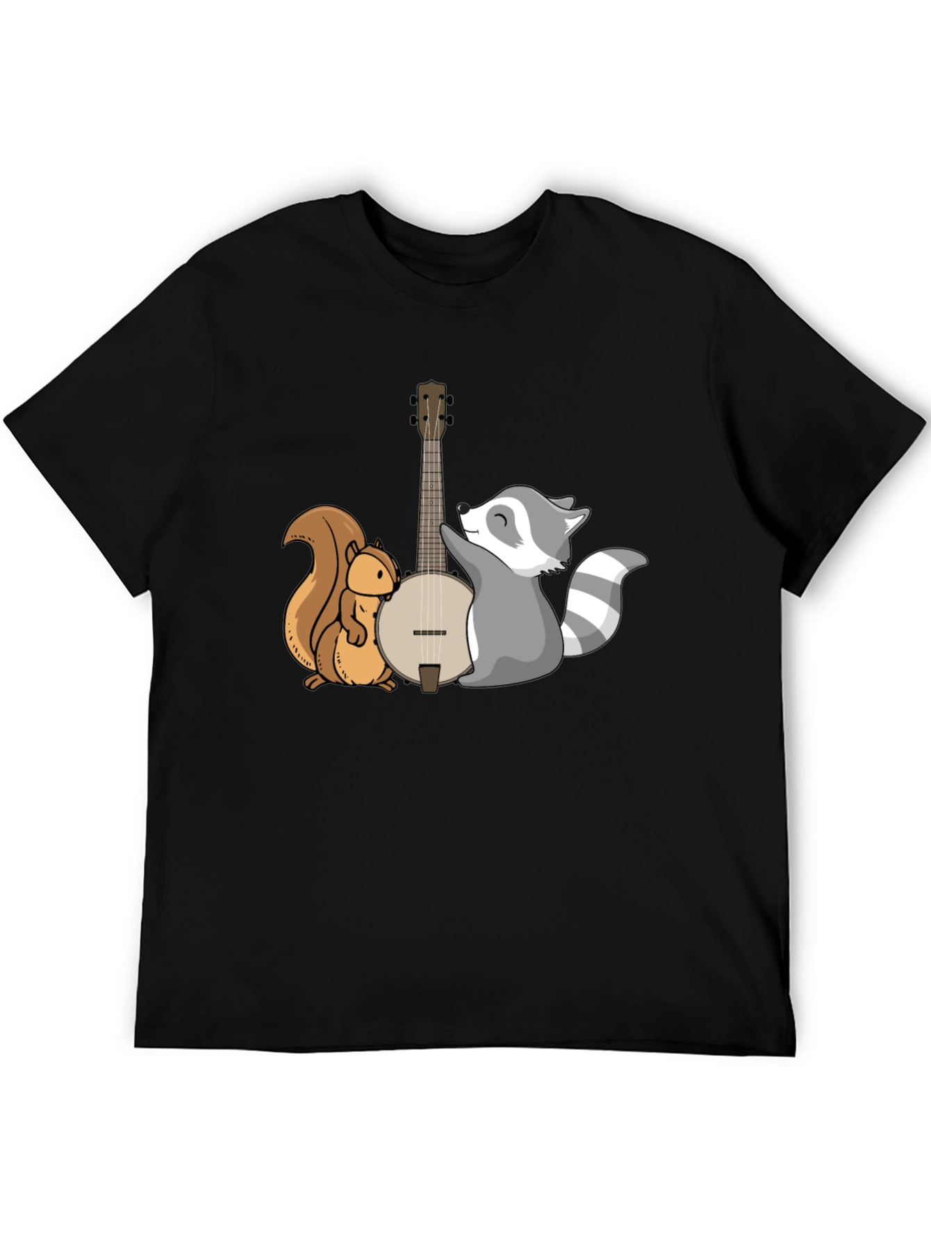 Black Squirrel and Raccoon Banjo Graphic Tee view 5
