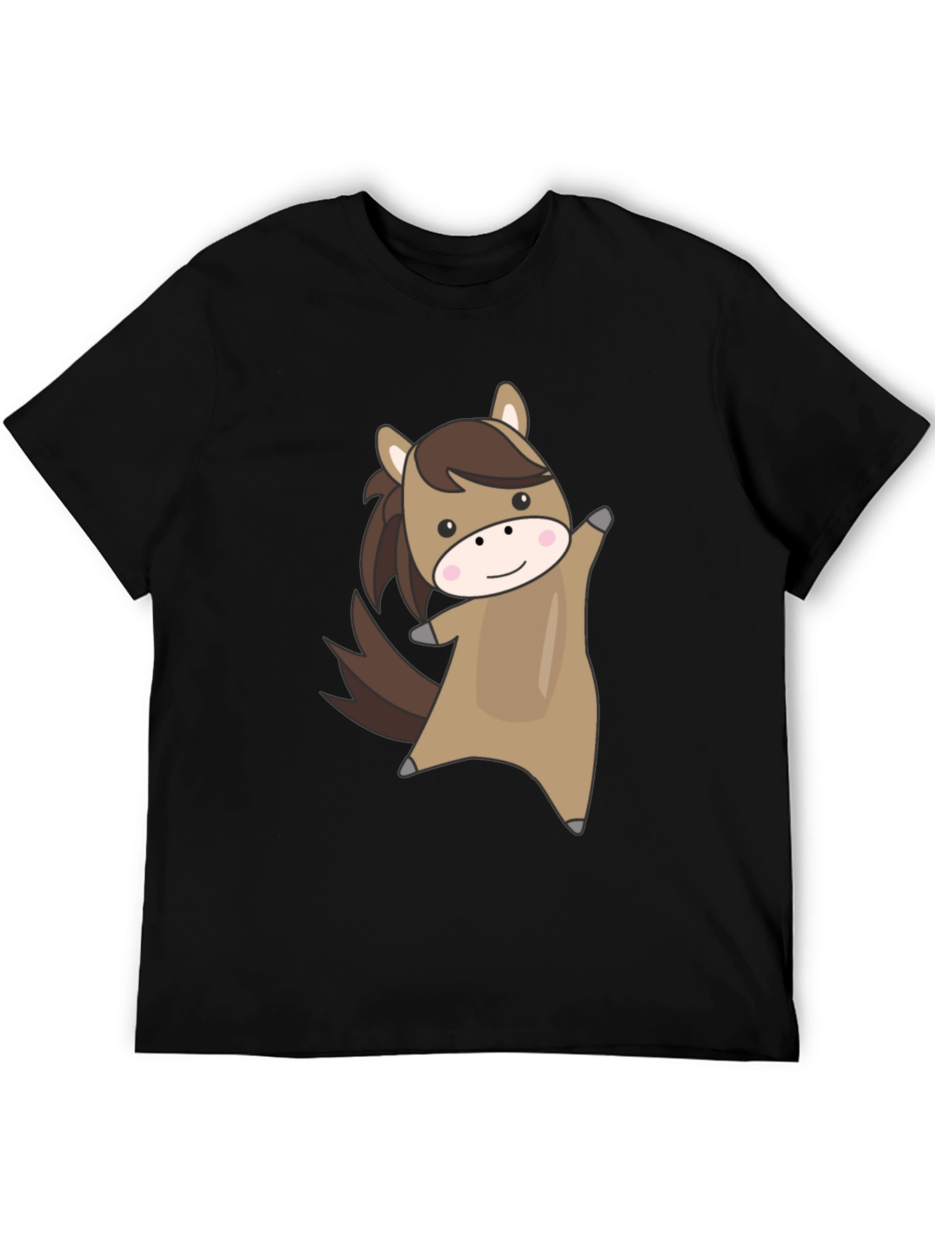 Black Cute Cartoon Horse Graphic Black T-Shirt view 5