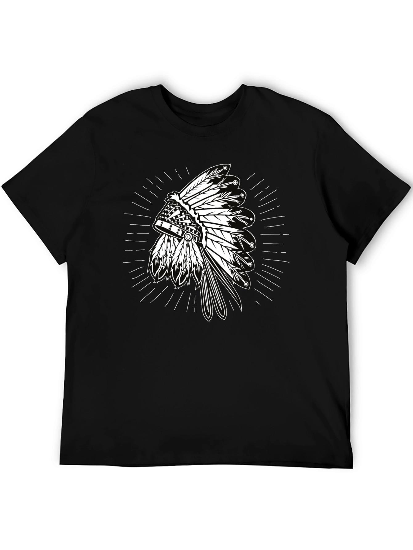 Black Native American Headdress Graphic Black T-Shirt view 5
