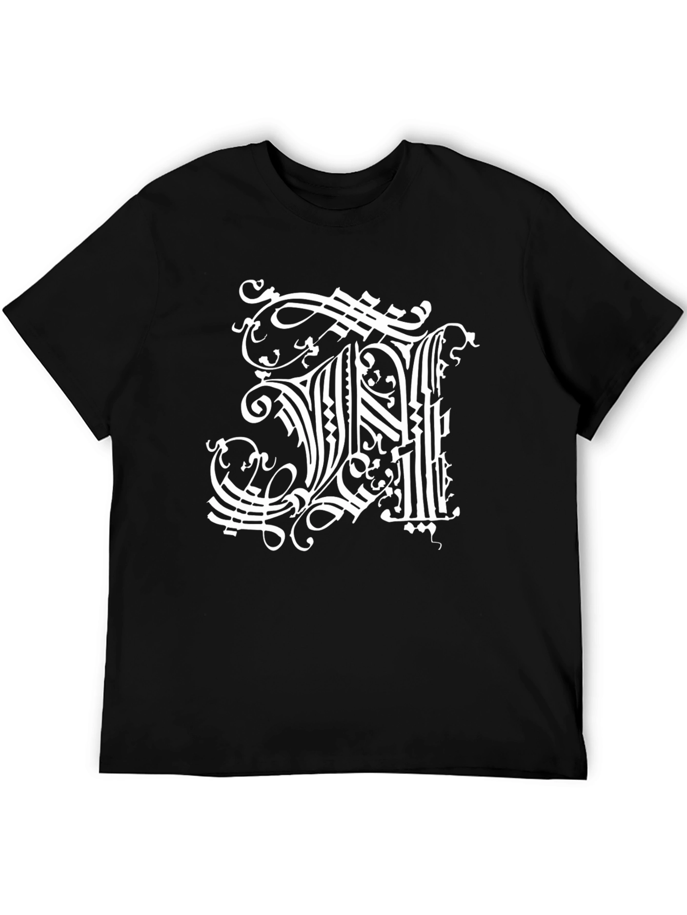 Black Ornate Initial 'H' Graphic Black T-Shirt view 5