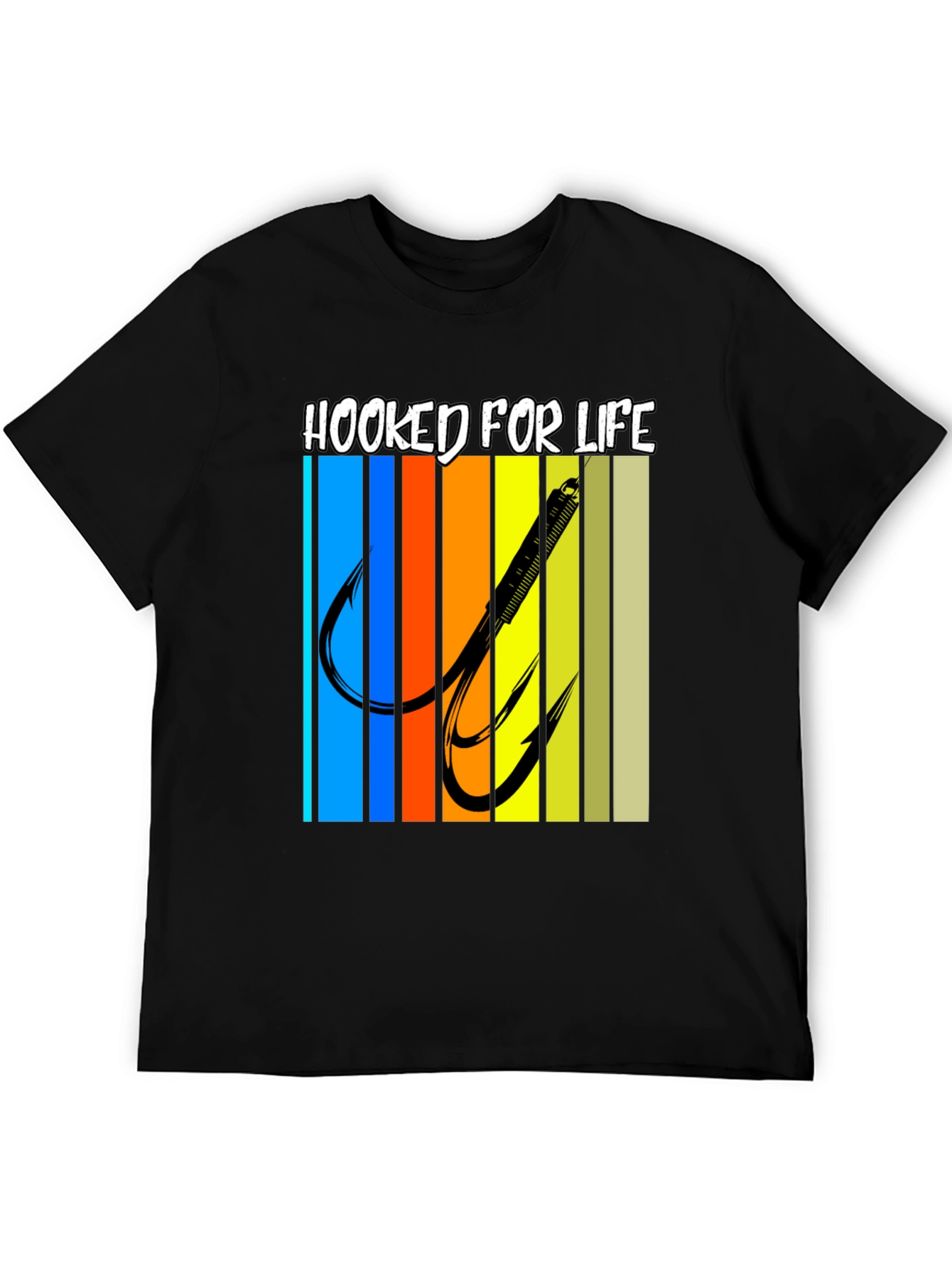 Black Hooked for Life Fishing T-Shirt view 5