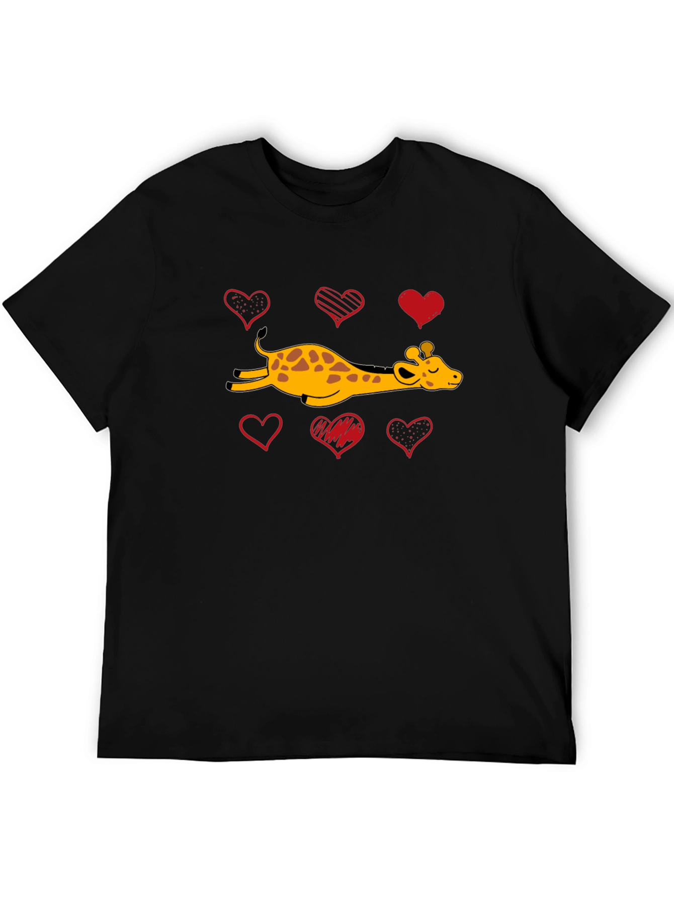 Black Giraffe Love T-Shirt Cute Giraffe and Hearts view 5