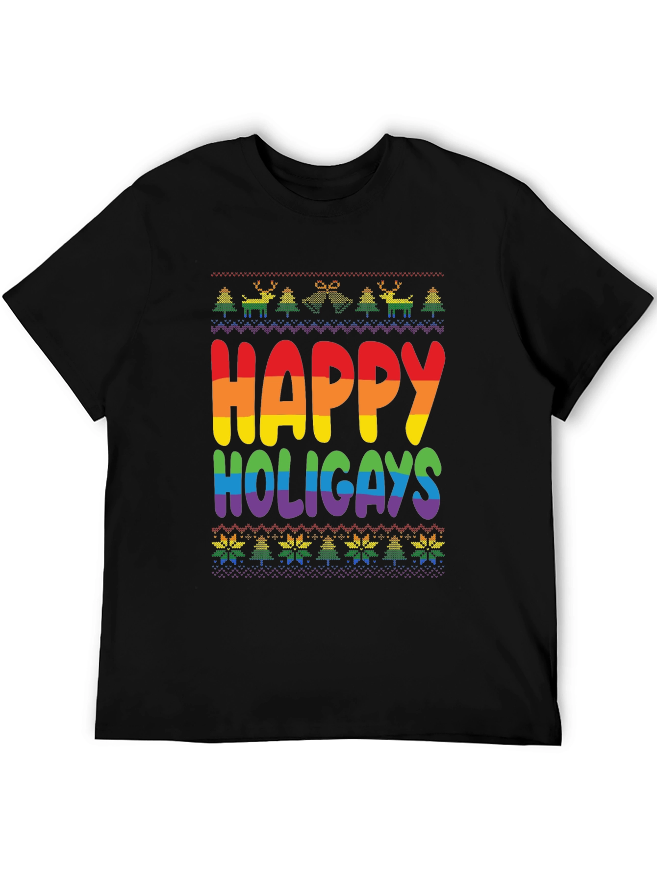 Black Happy Holigays Rainbow Knit T-Shirt view 5