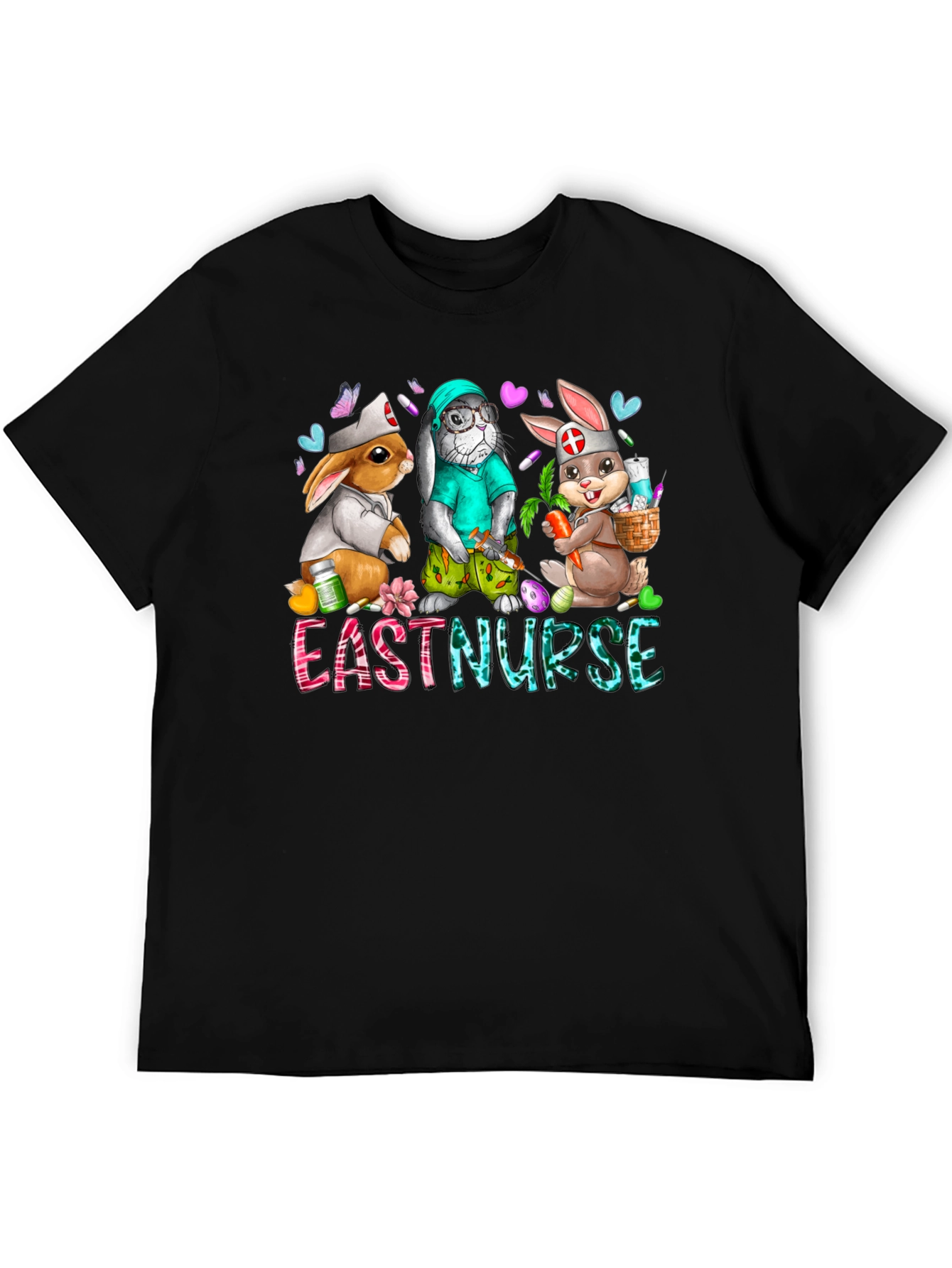 Black Easter Nurse Bunny T-Shirt view 5