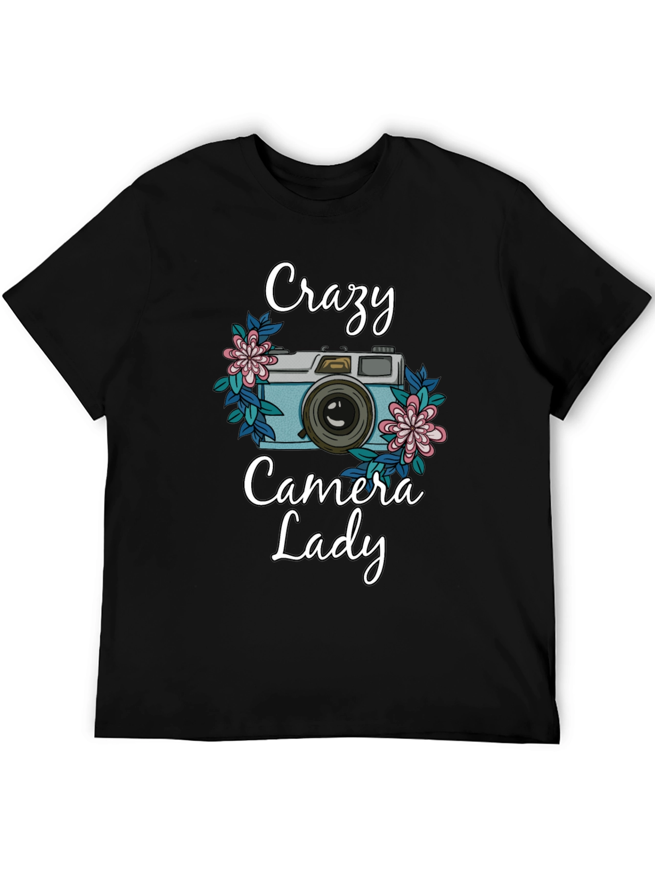 Black Crazy Camera Lady T-Shirt - Photography Lover Tee view 5