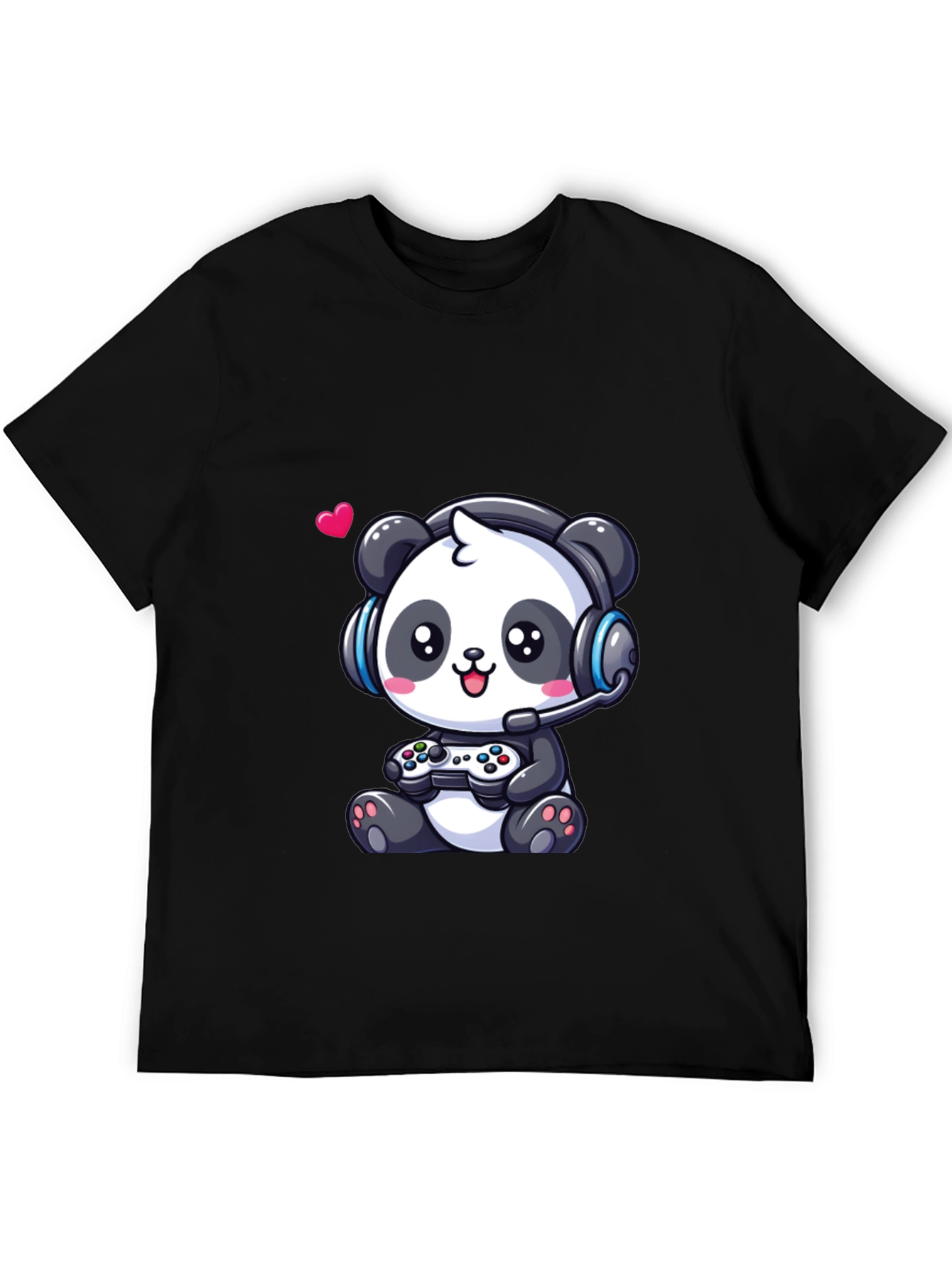 Black Gamer Panda T-Shirt - Cute Gaming Design view 5