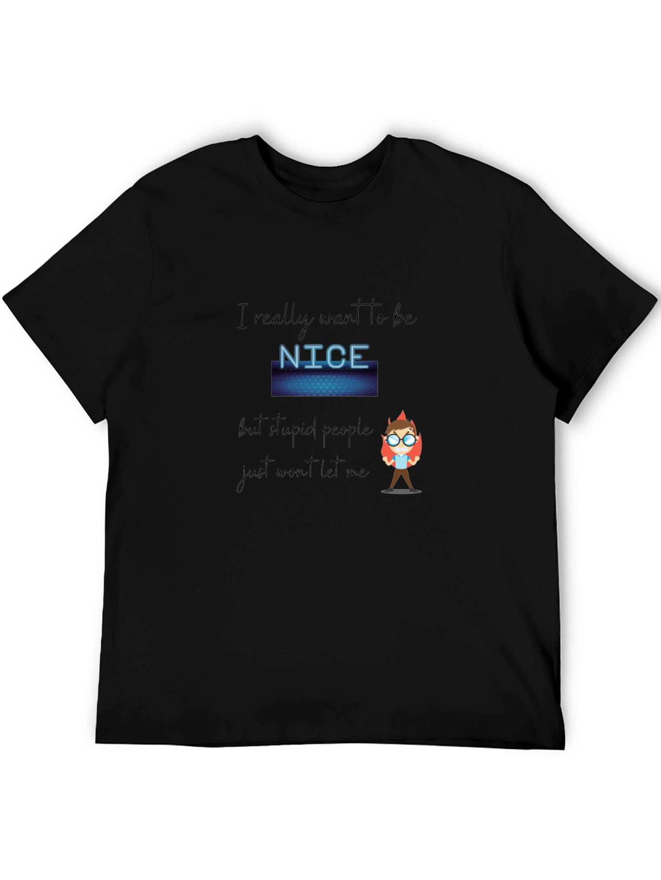 Black Funny "Nice" Graphic Print Black Tee view 5