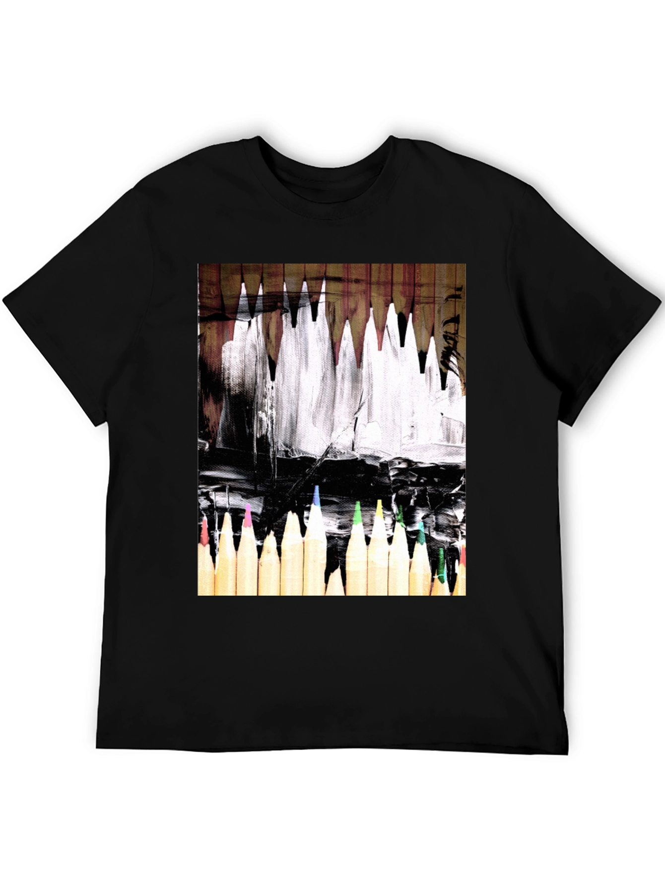 Black Artistic Color Pencil Graphic Tee - Black view 5