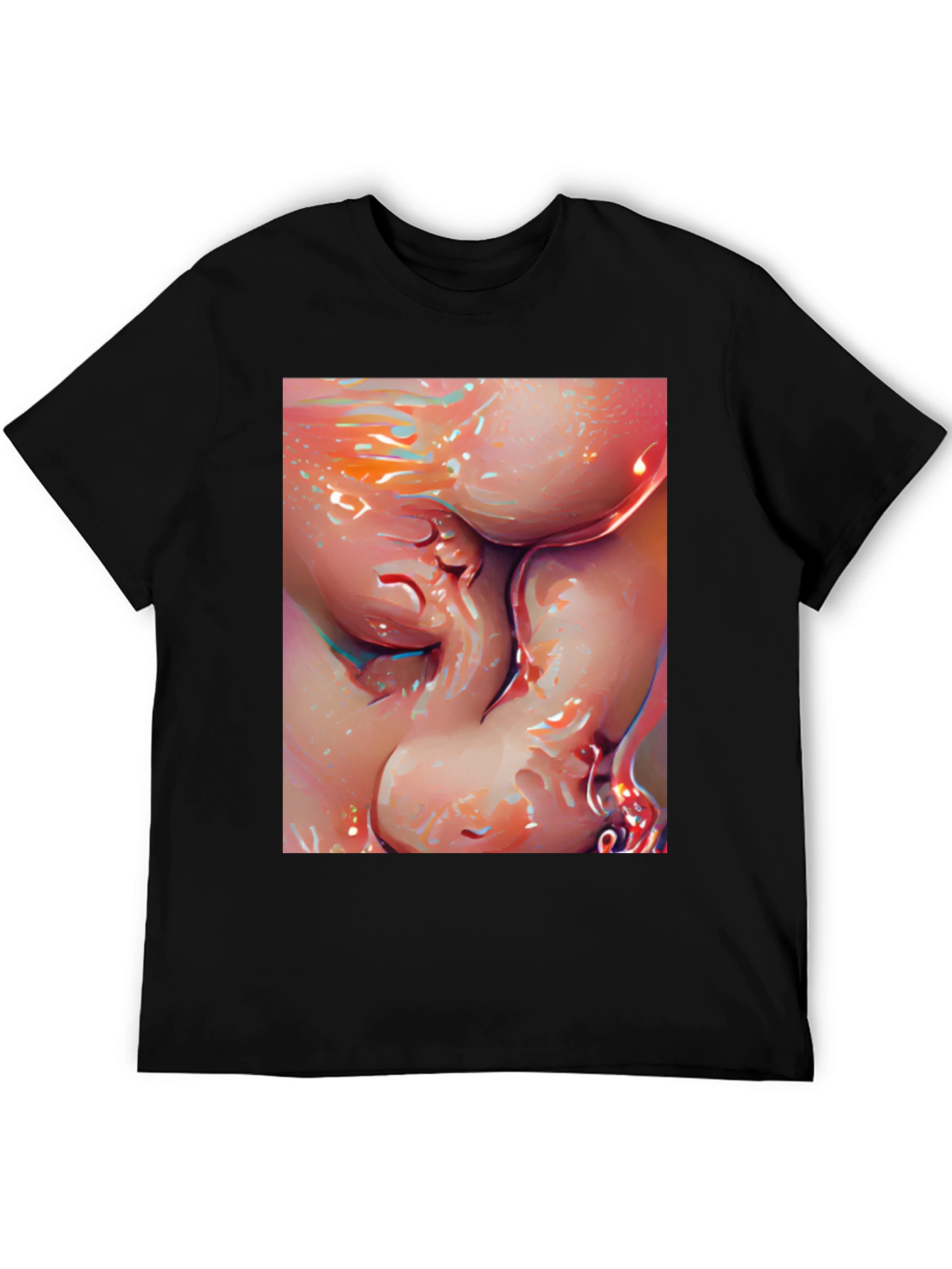 Black Abstract Art Graphic Tee - Bold Black Cotton T-Shirt view 5