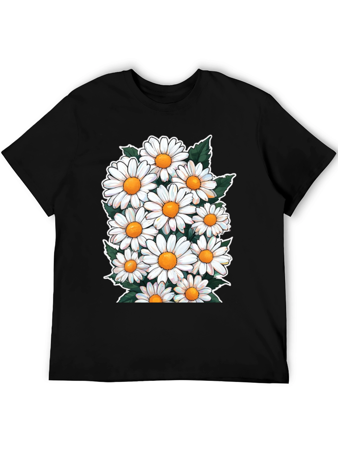Black Daisy Flower Graphic T-Shirt - Floral Crew Neck Tee view 5