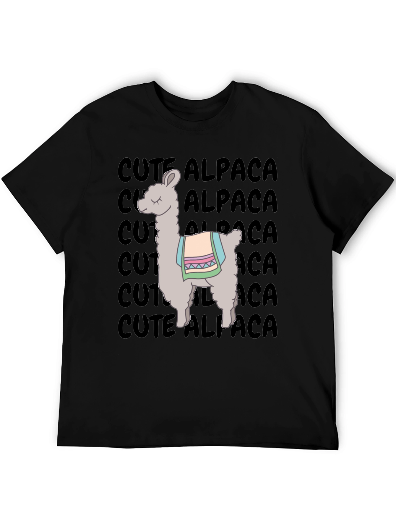 Black Cute Alpaca Graphic T-Shirt - Unisex Black Tee view 5