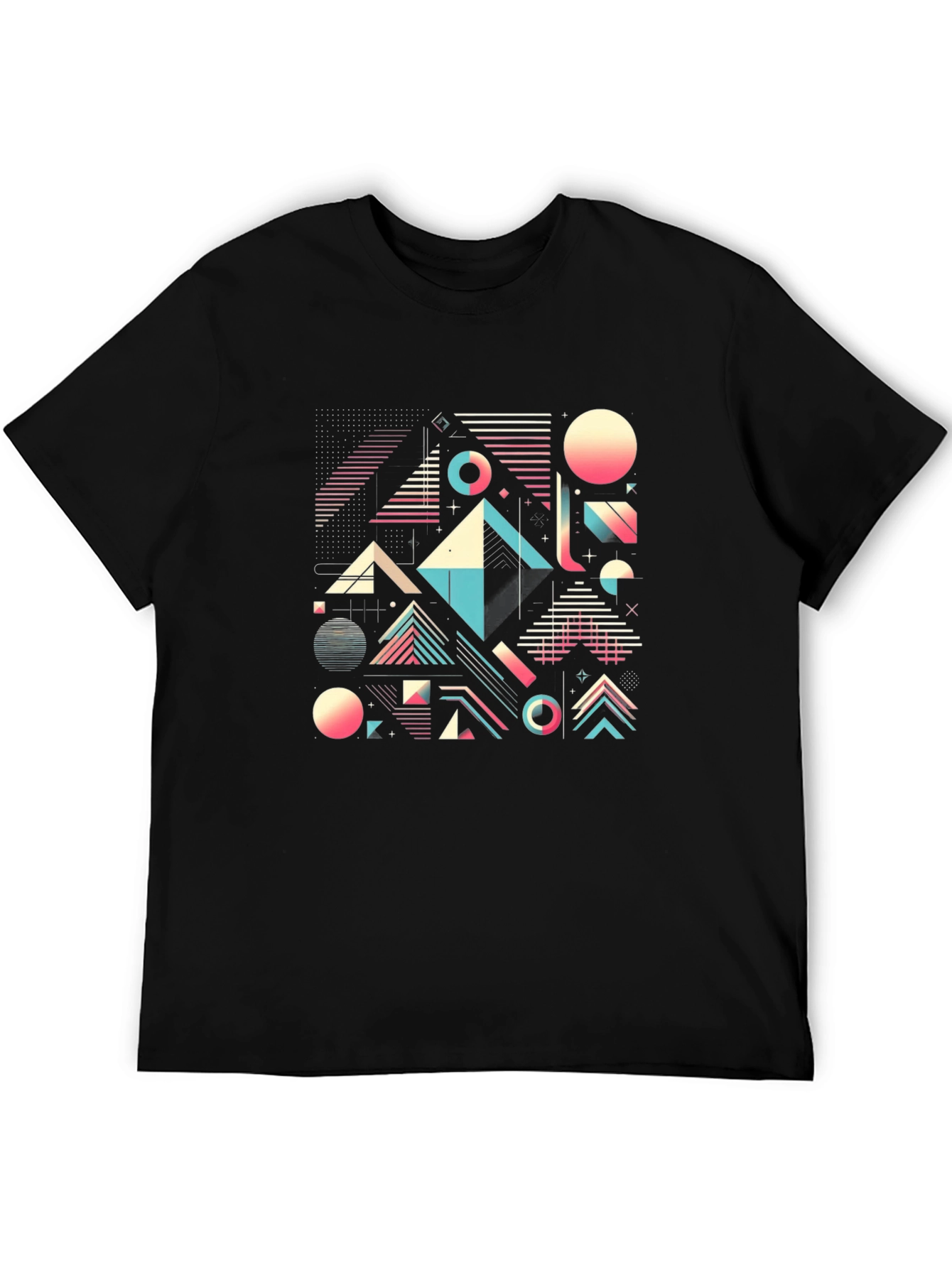 Black Geometric Retro T-Shirt - Abstract 80s Design view 5