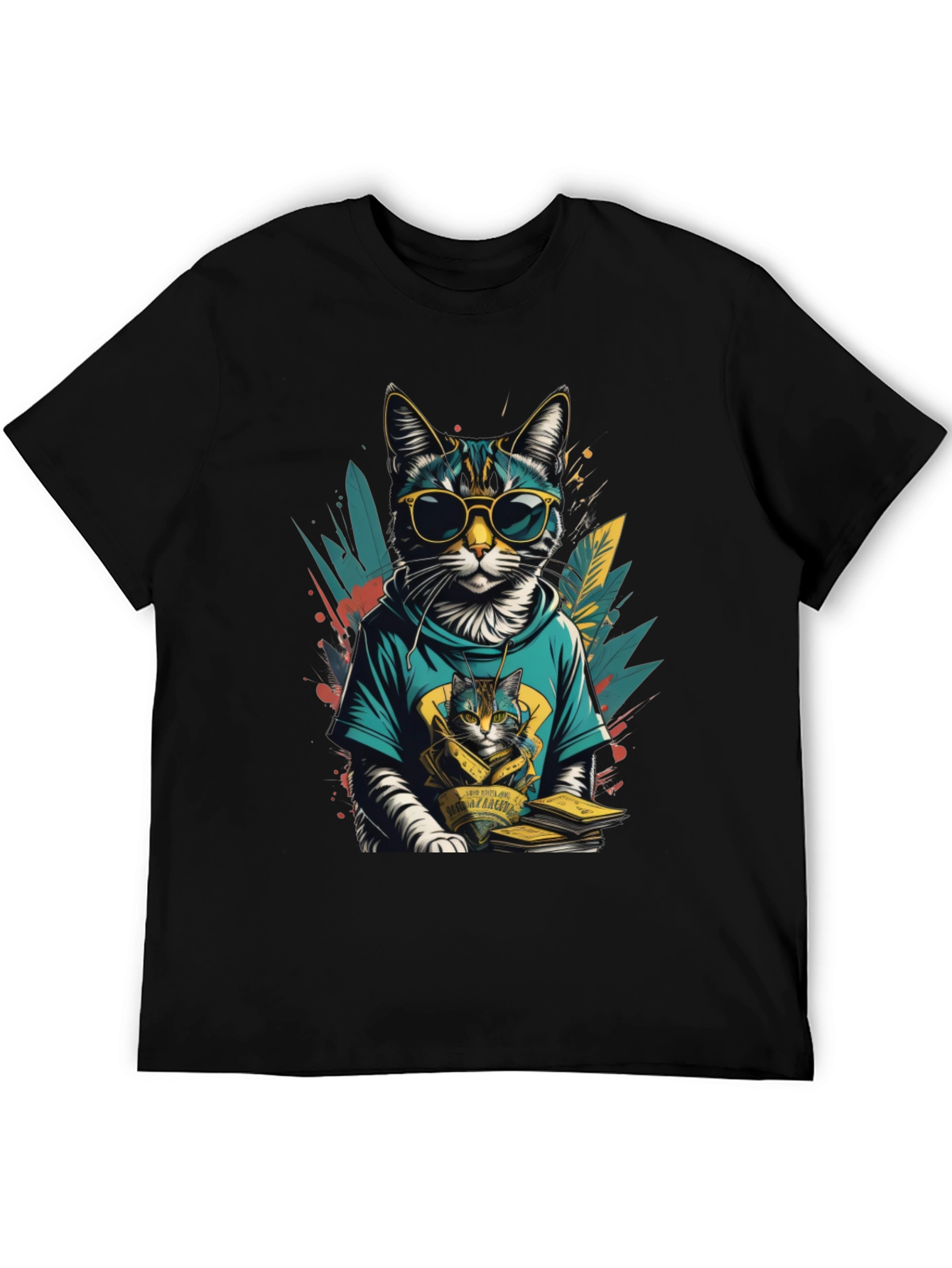 Black Cool Cat Graphic Tee - Stylish & Unique view 5