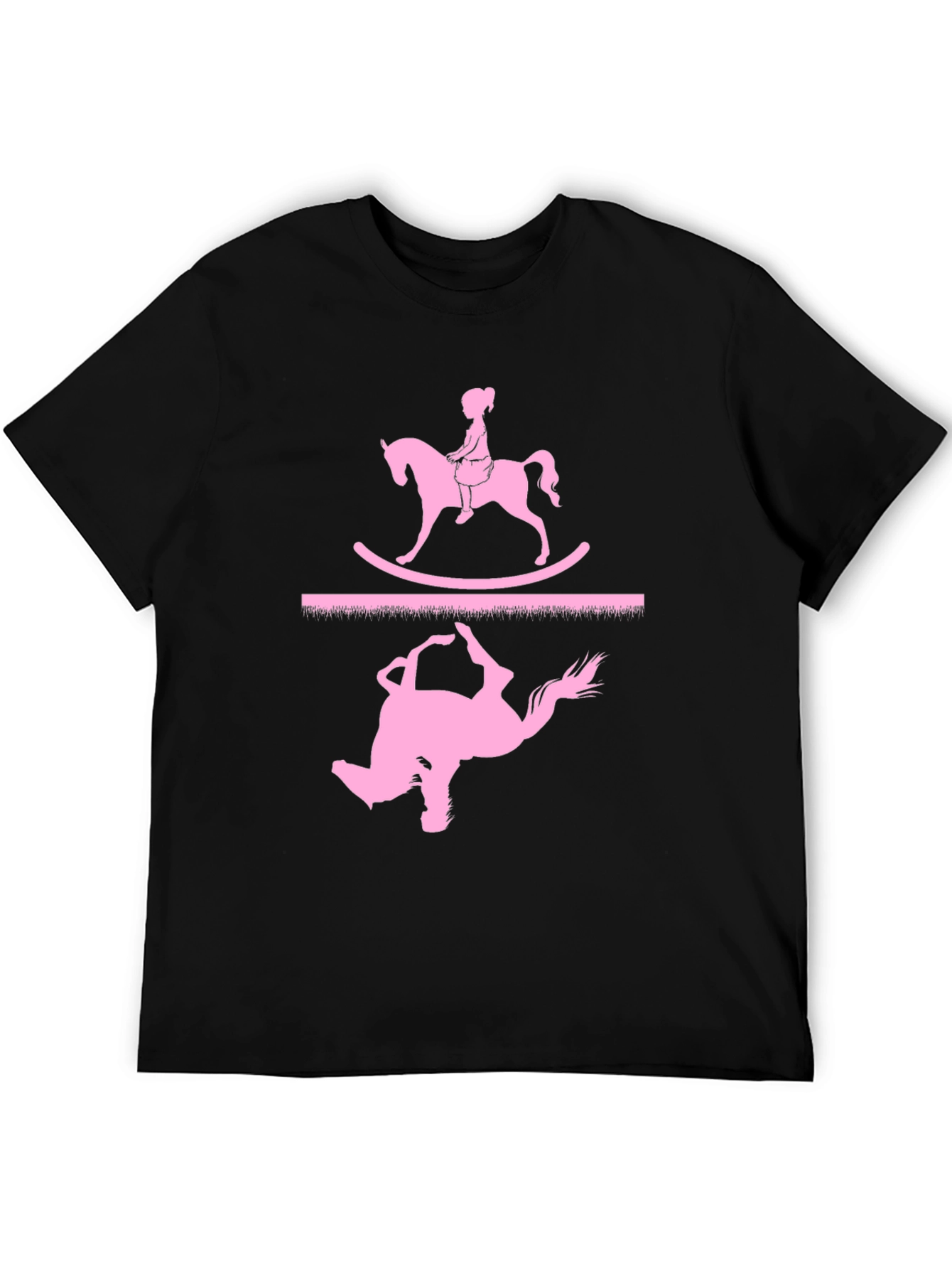 Black Rocking Horse T-Shirt - Girl on Toy view 5