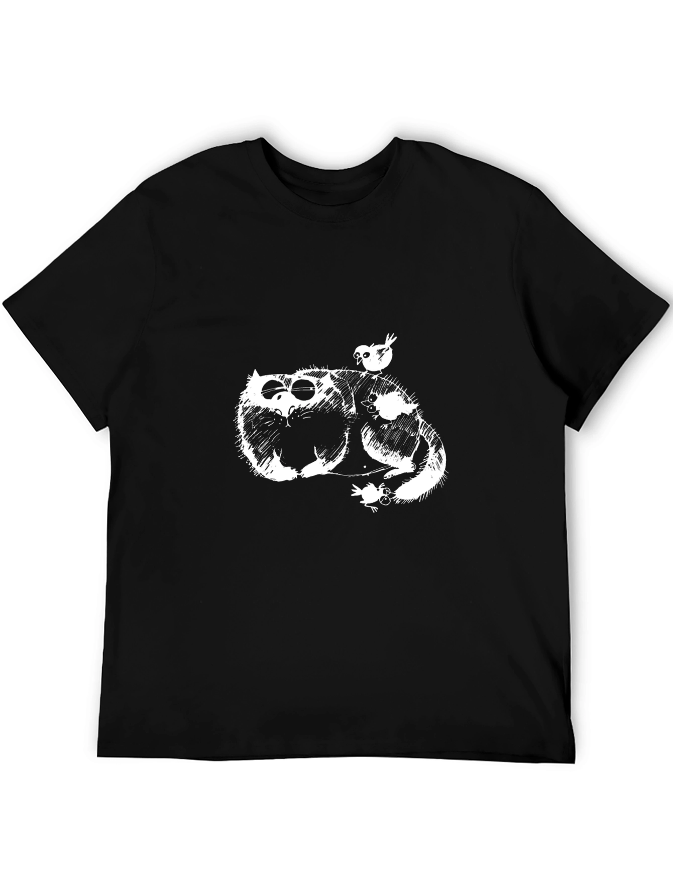 Black Whimsical Cat & Bird Graphic Tee - Black view 5