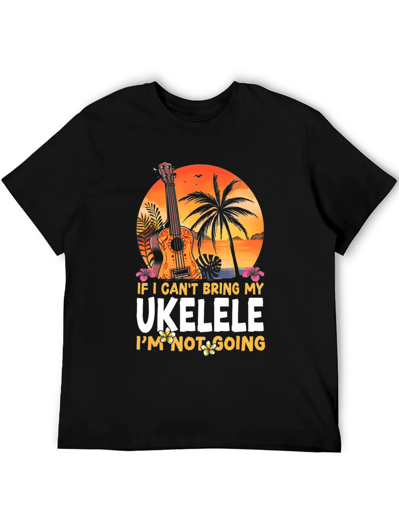 Black Ukulele Lover T-Shirt - Tropical Vibes view 5