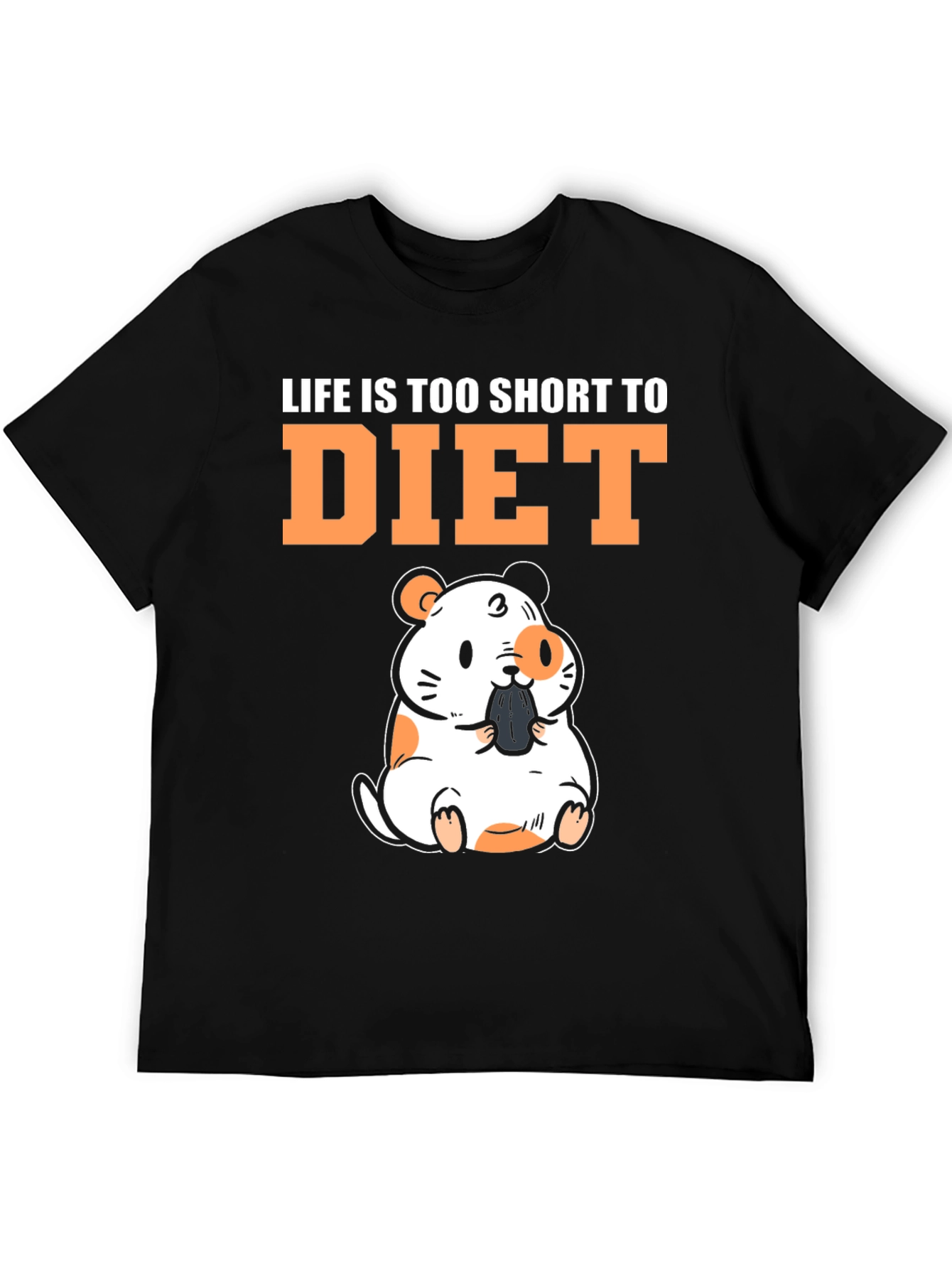 Black Funny Hamster "Life is Too Short to Diet" Black T-Shirt view 5