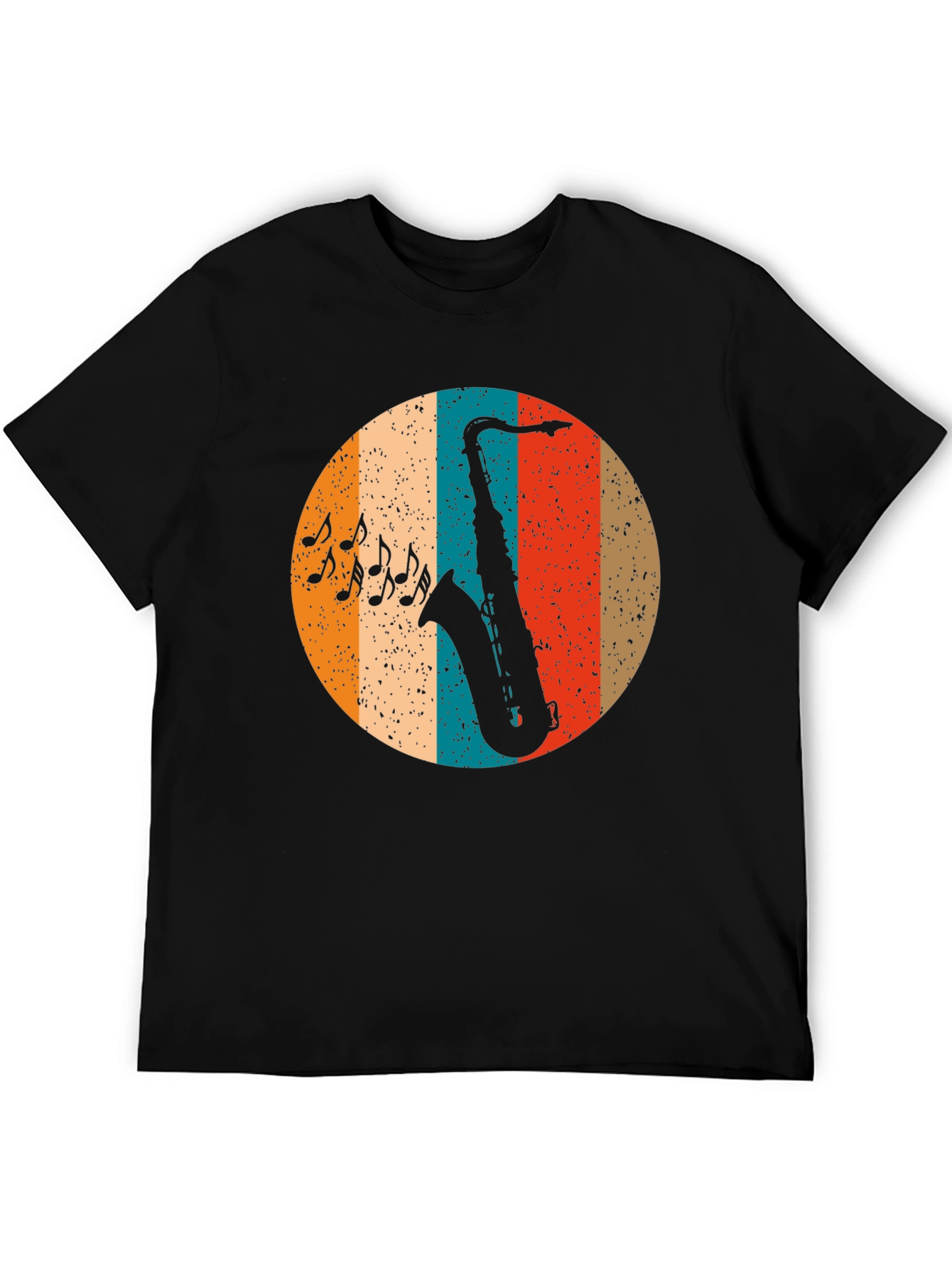 Black Retro Saxophone Music T-Shirt view 5