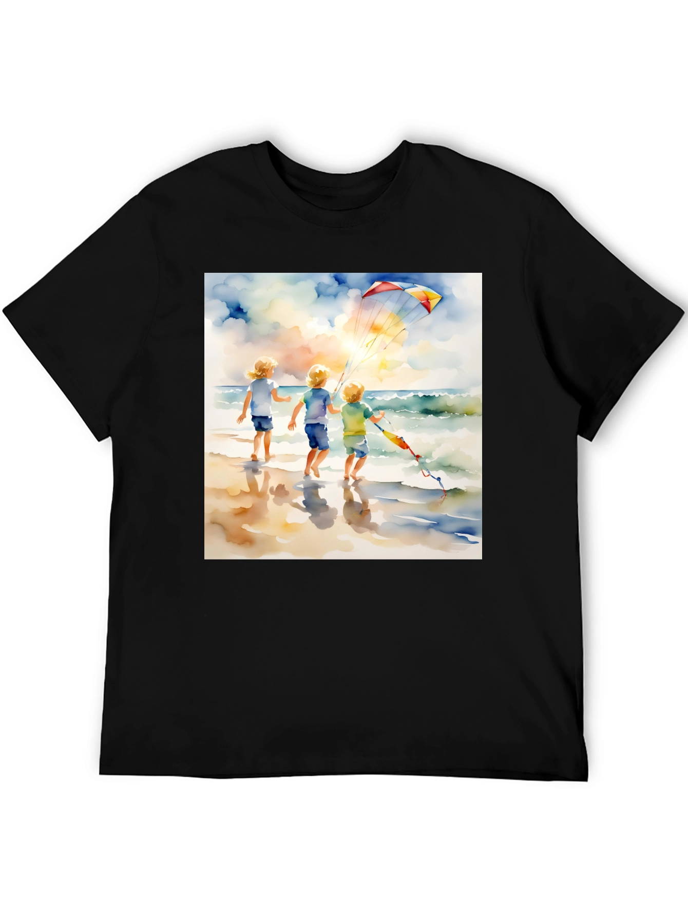 Black Watercolor Beach Kite T-Shirt view 5
