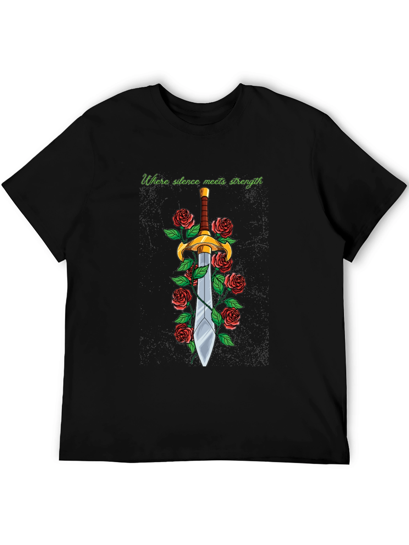 Black Sword and Roses Graphic Tee - Silence Meets Strength view 5