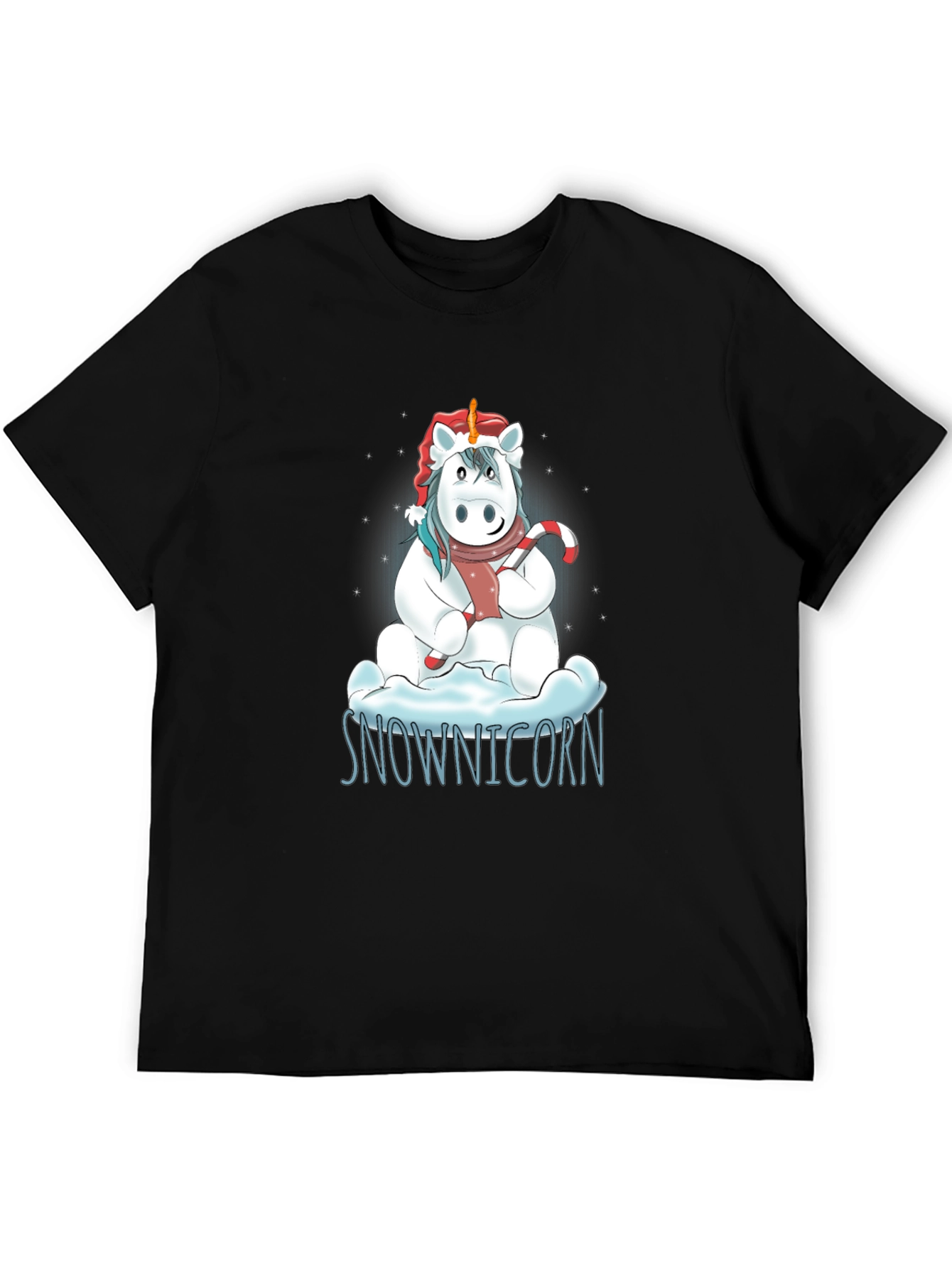 Black Snownicorn Graphic T-Shirt - Christmas Unicorn Tee view 5