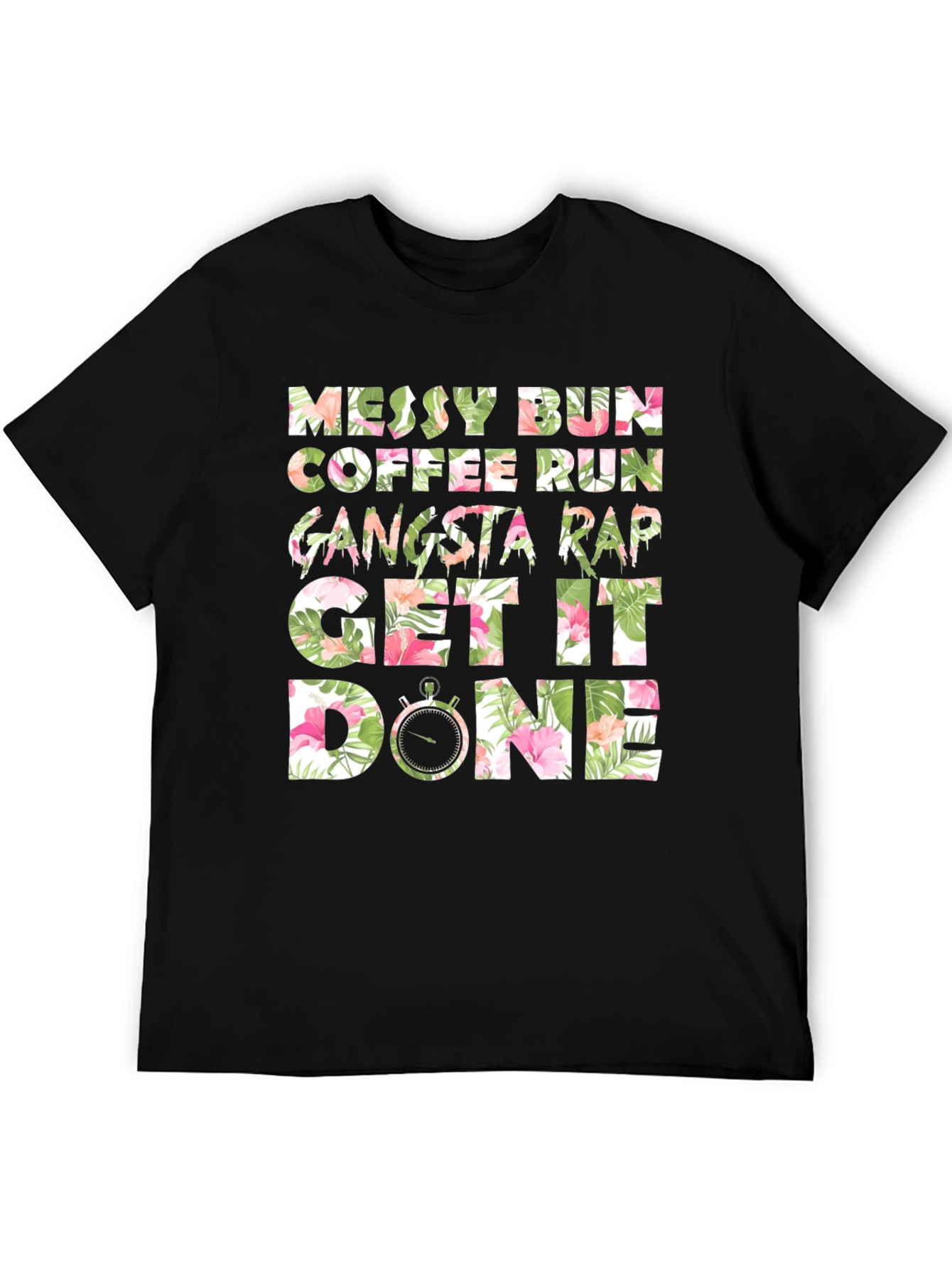 Black Messy Bun Coffee Run T-Shirt view 5