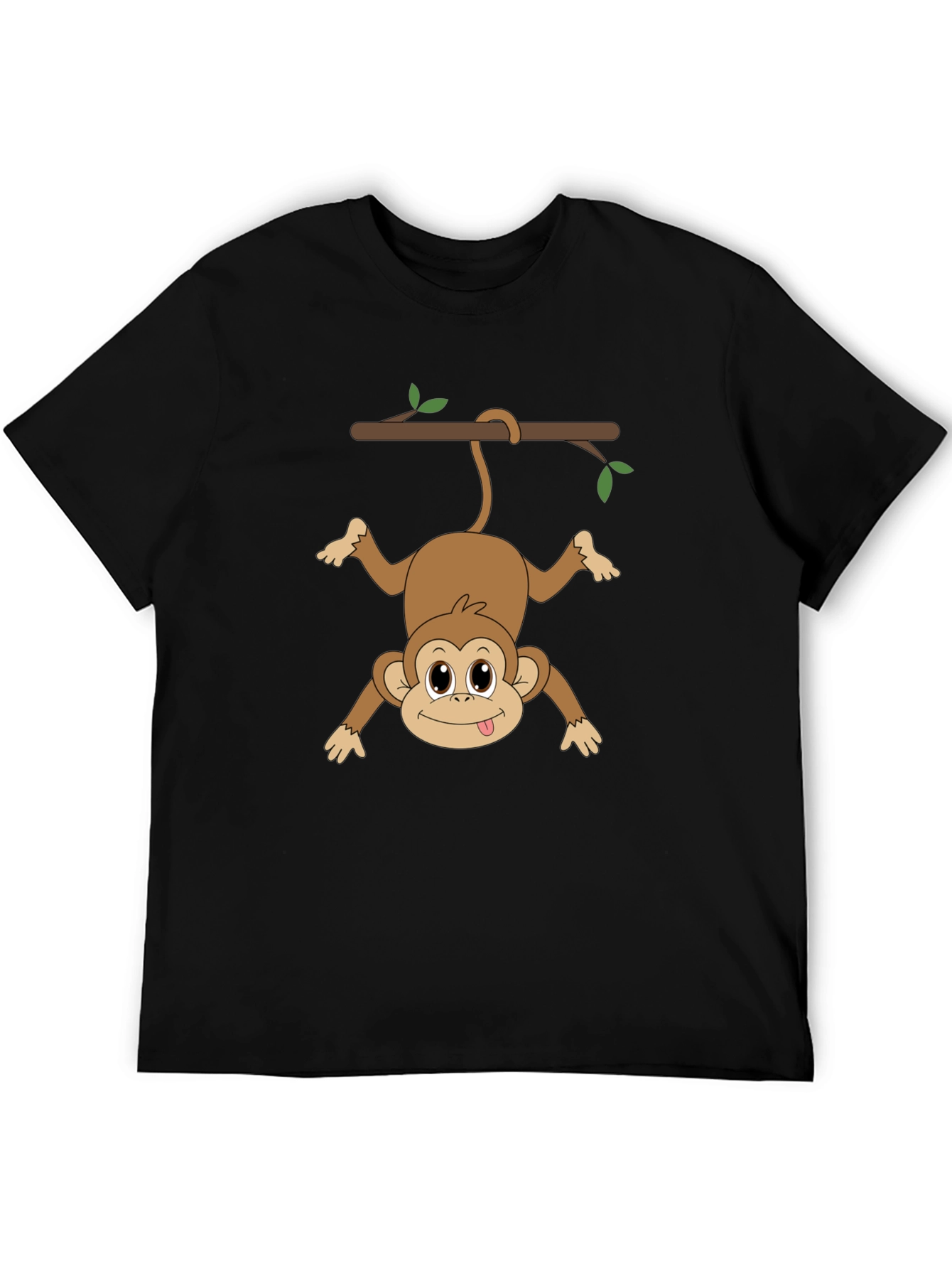 Black Funny Monkey Hanging From Branch Graphic T-Shirt view 5