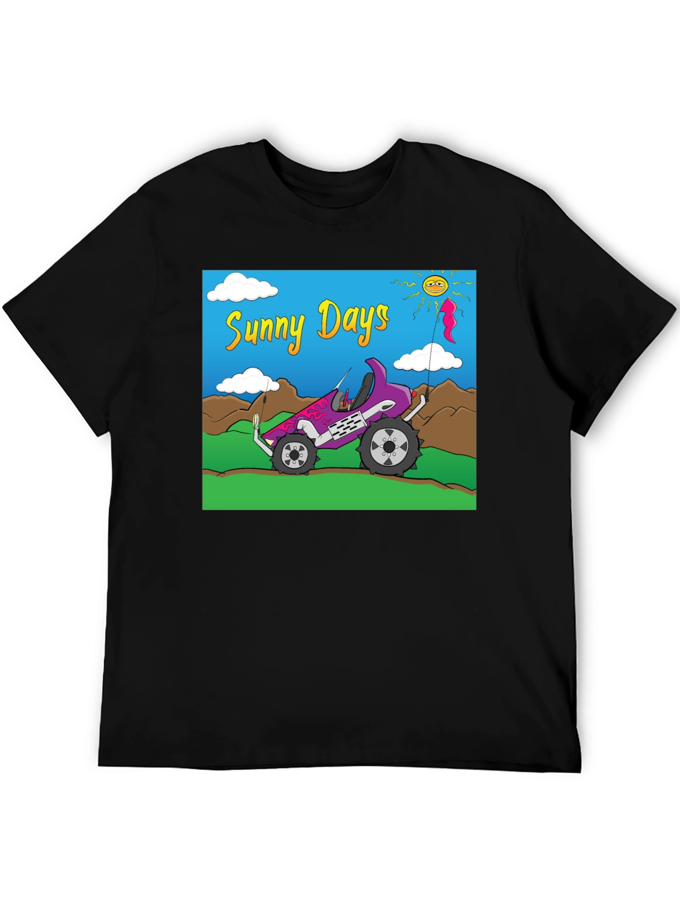 Black Sunny Days Graphic Tee - Car & Sunshine Design view 5