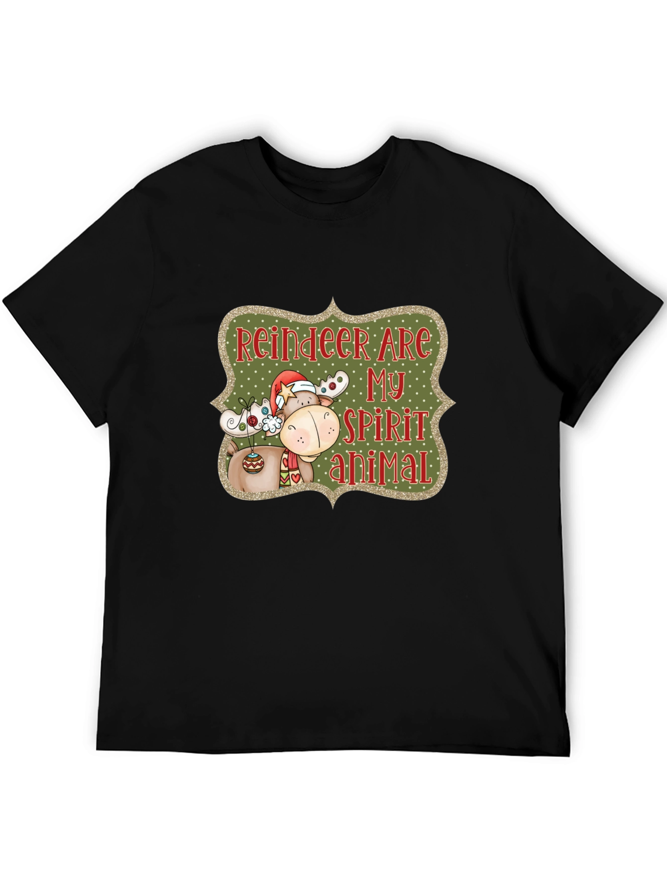 Black Reindeer Spirit Animal Christmas Graphic Tee view 5