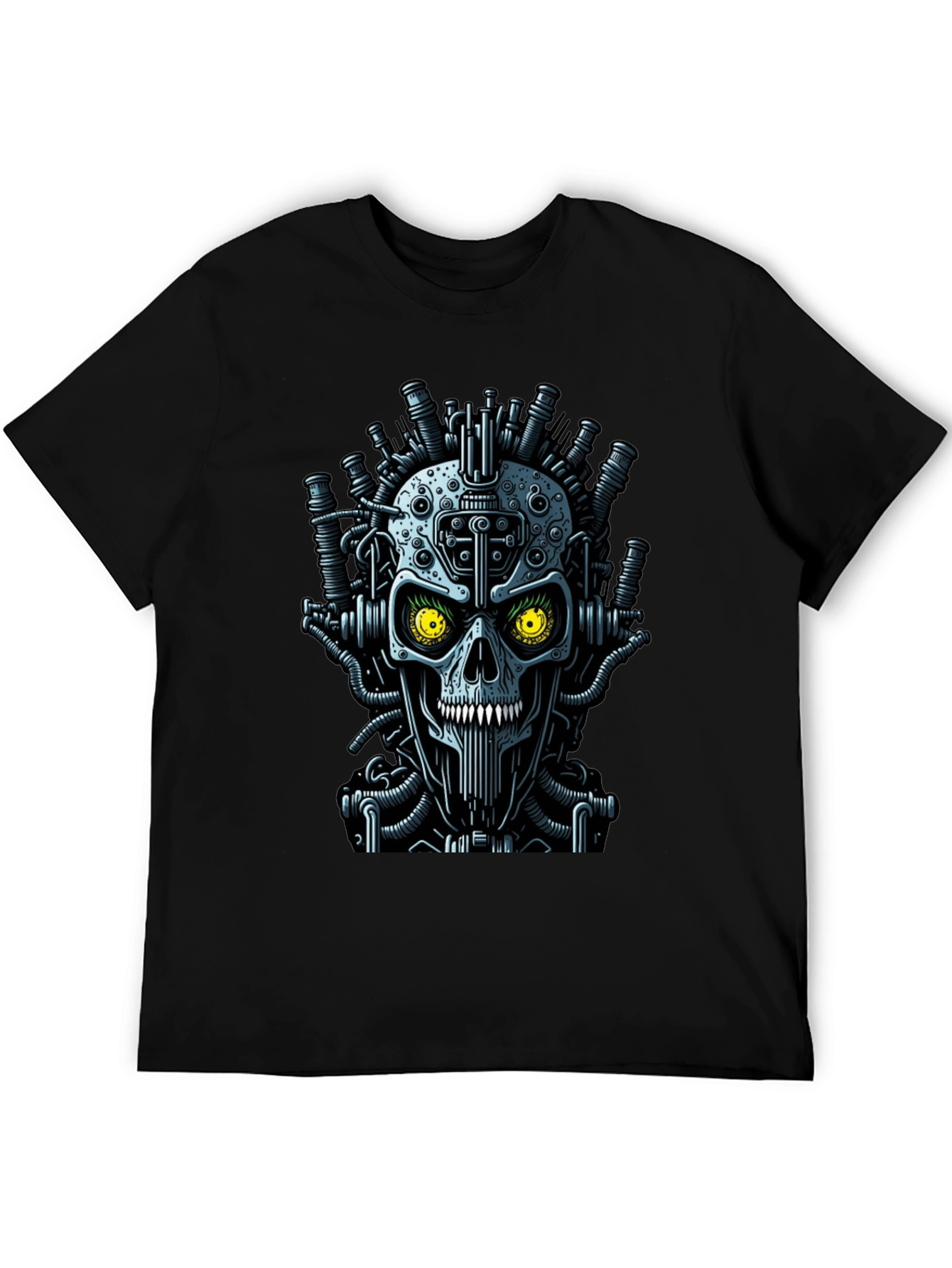 Black Steampunk Skull Graphic T-Shirt - Men's Crew Neck view 5