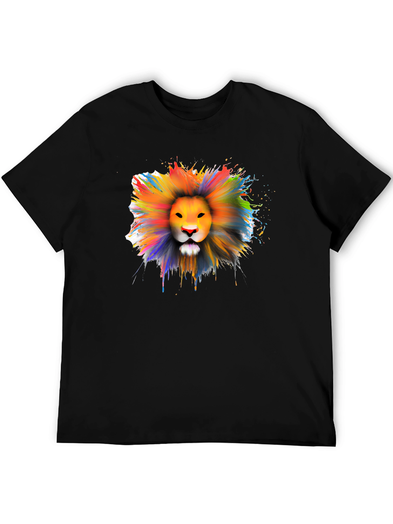 Black Colorful Lion Graphic T-Shirt - Artistic Crew Neck Tee view 5