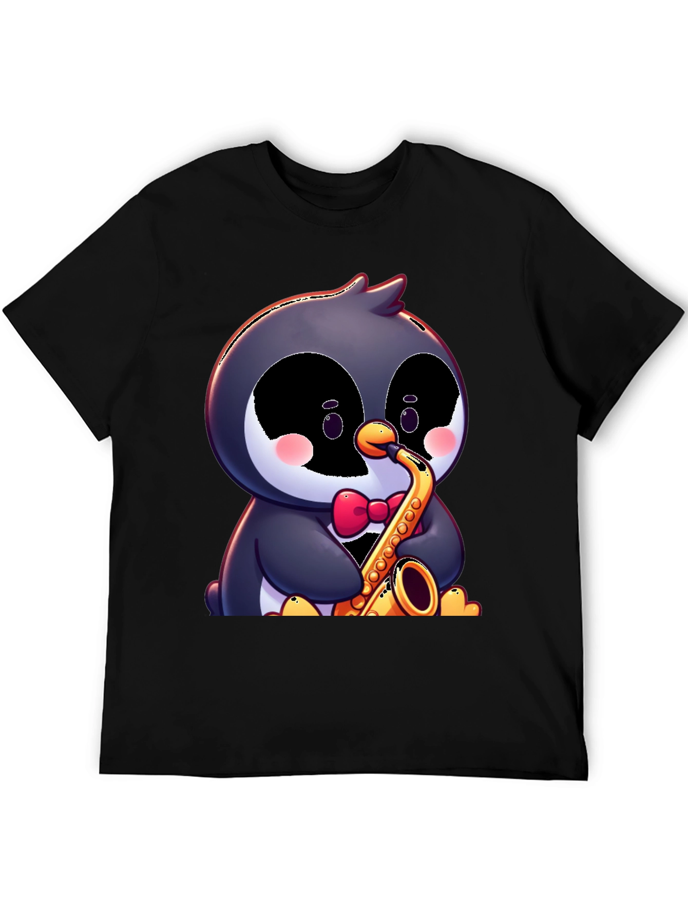 Black Penguin Saxophone T-Shirt - Fun Cartoon Design view 5