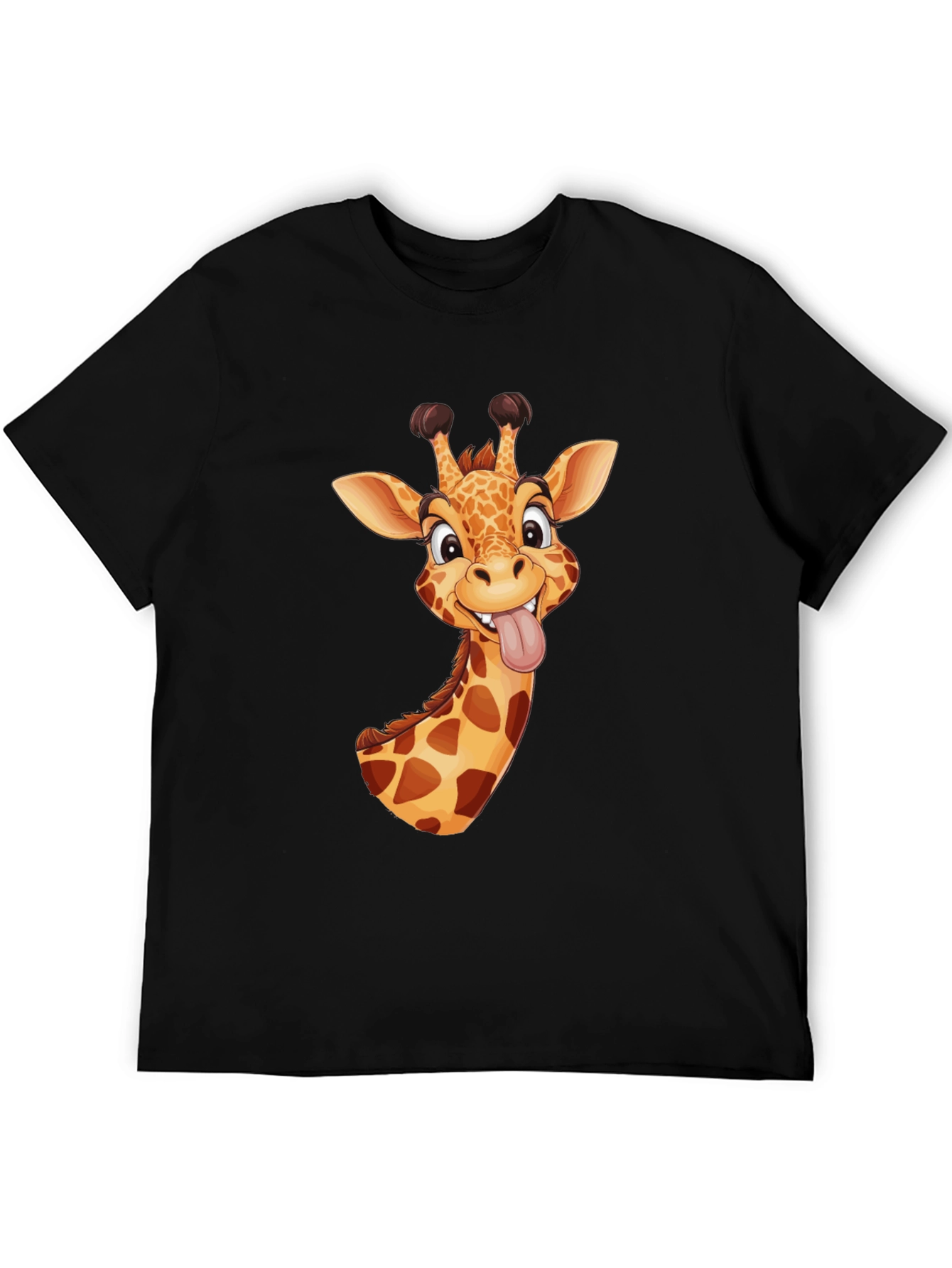Black Funny Giraffe Graphic Tee - Black Cotton T-Shirt view 5