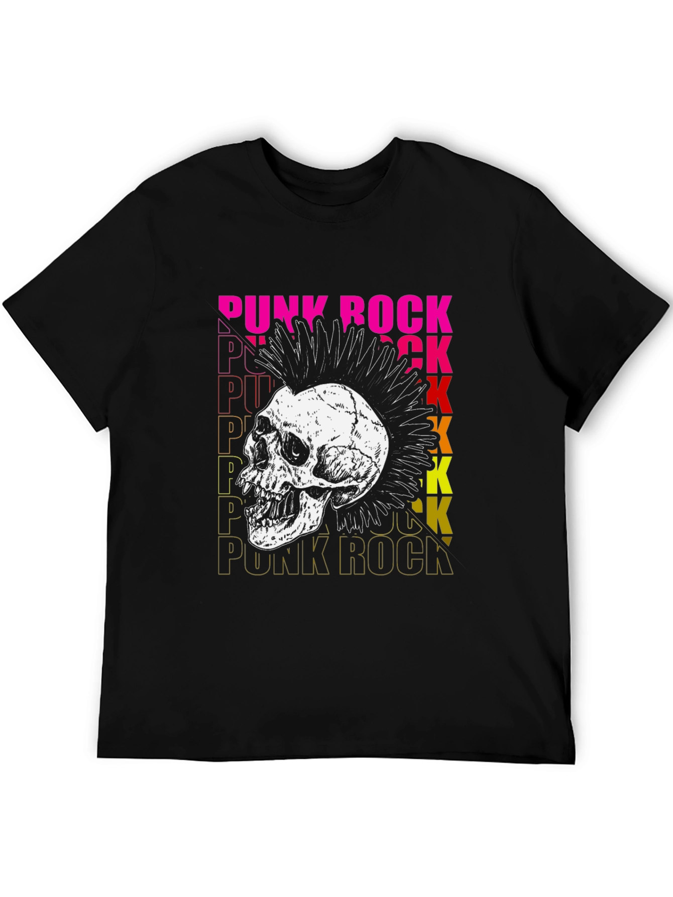 Black Punk Rock Skull Graphic T-Shirt view 5