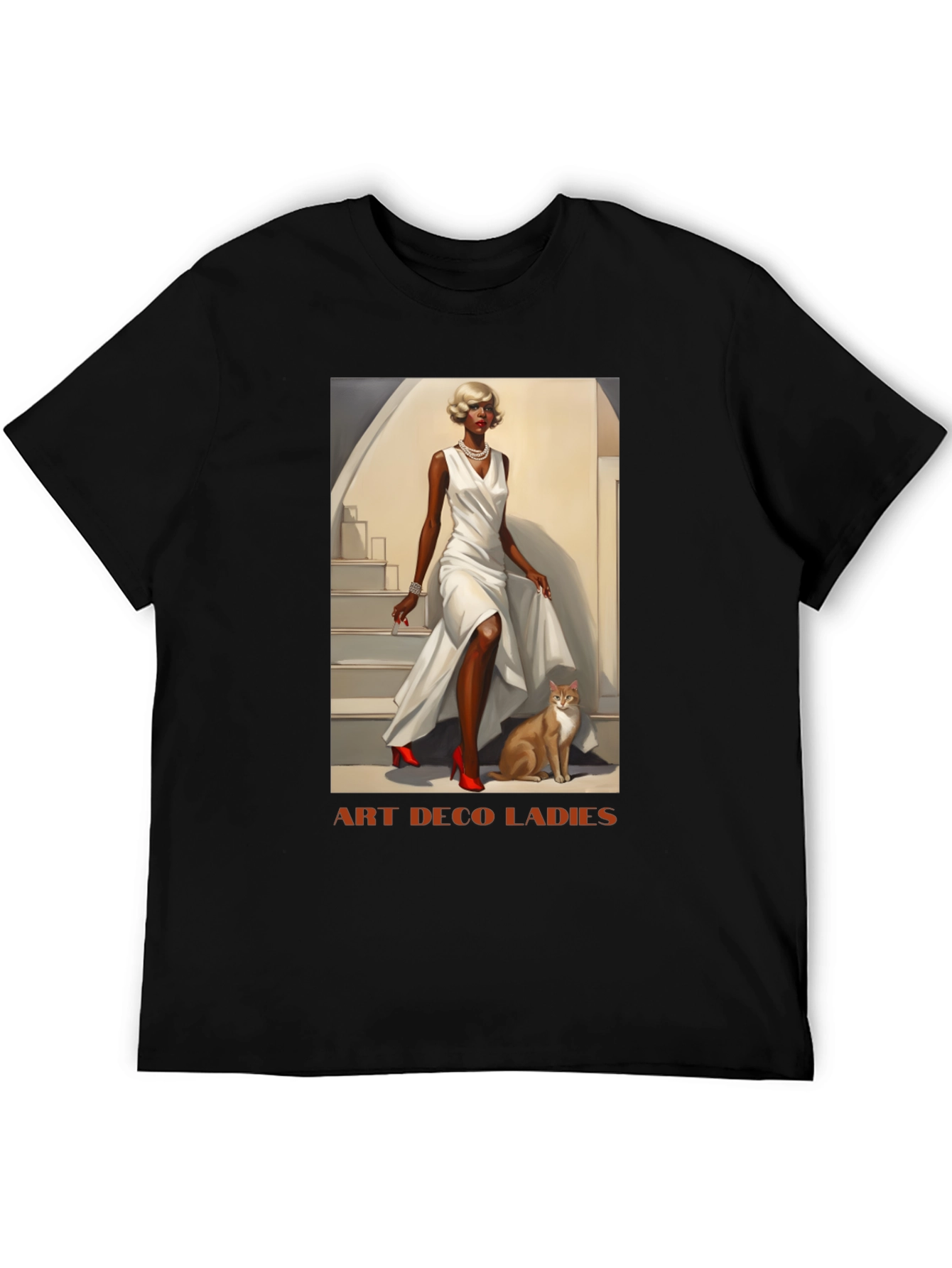 Black Art Deco Ladies Graphic T-Shirt view 5