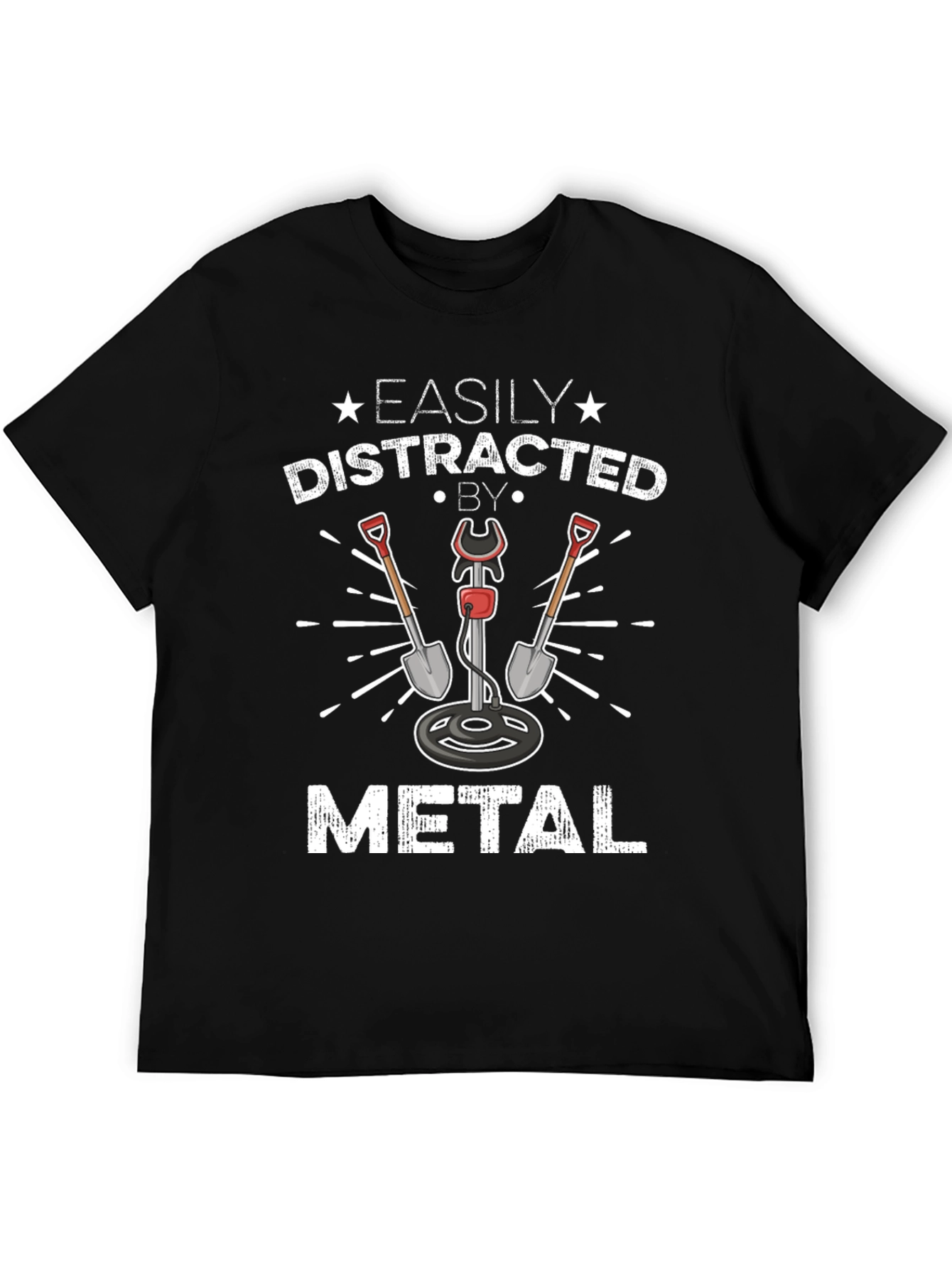 Black Easily Distracted By Metal Detecting Black T-Shirt view 5
