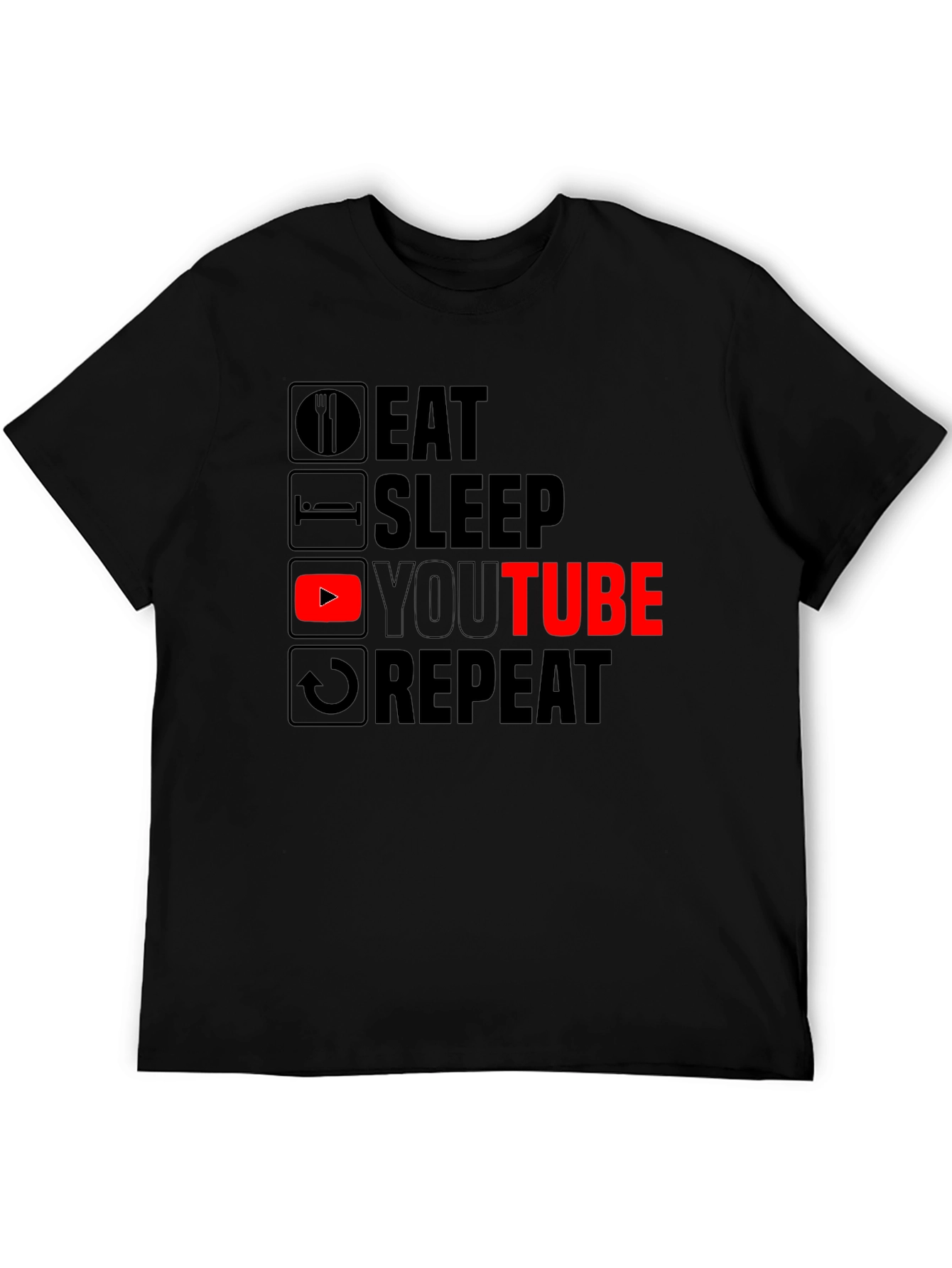 Black Eat Sleep YouTube Repeat Black Graphic Tee view 5