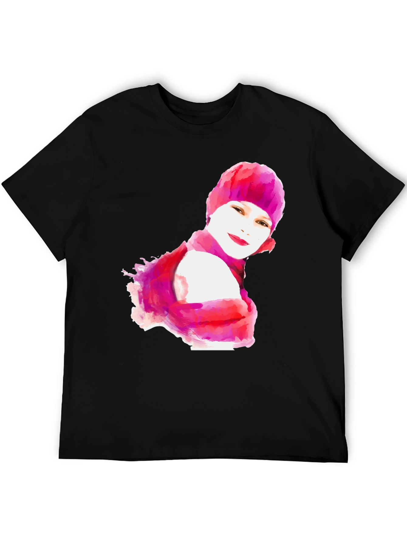 Watercolor Woman's Portrait Black T-Shirt - 5