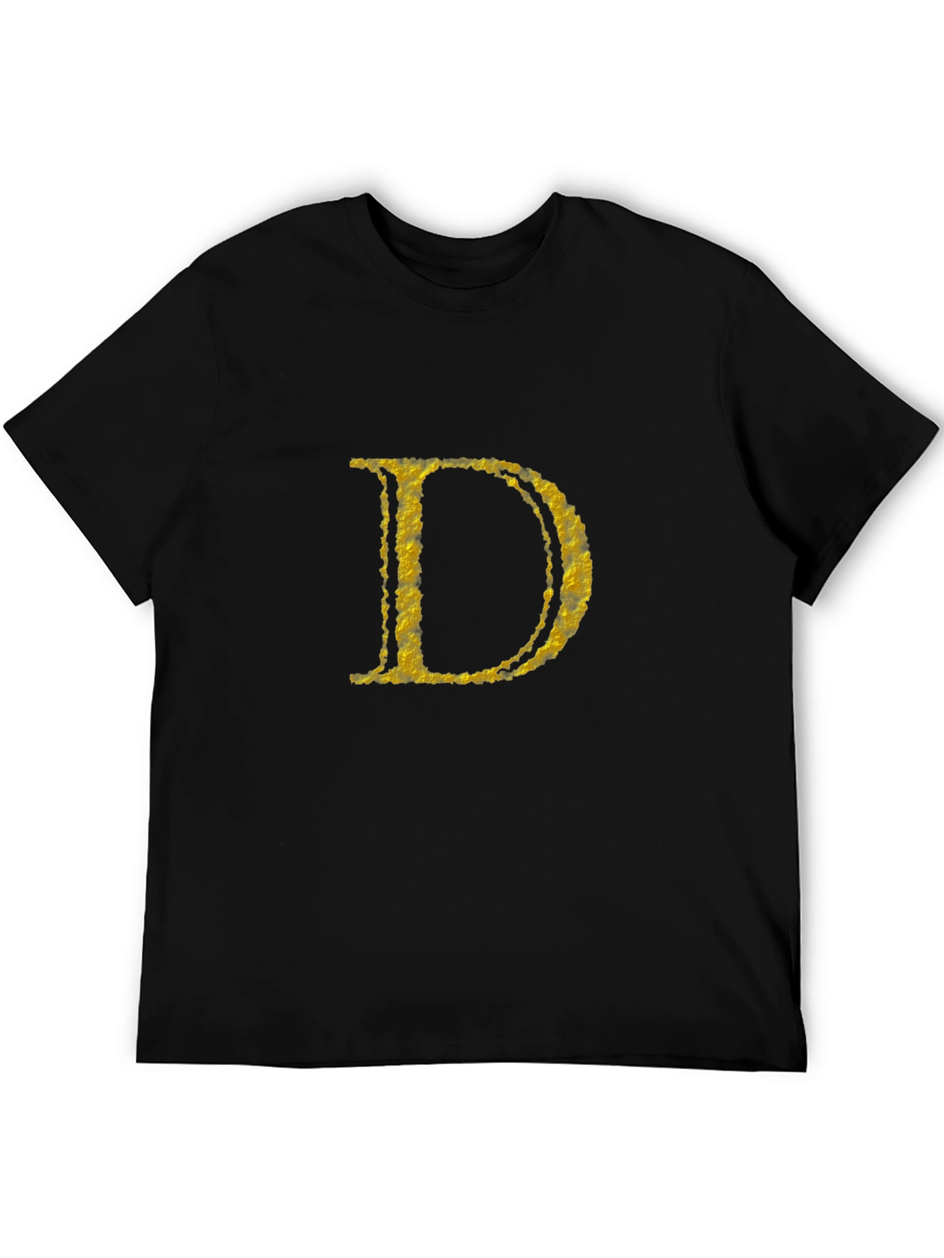 Black Men's Black T-Shirt with Golden Letter D view 5