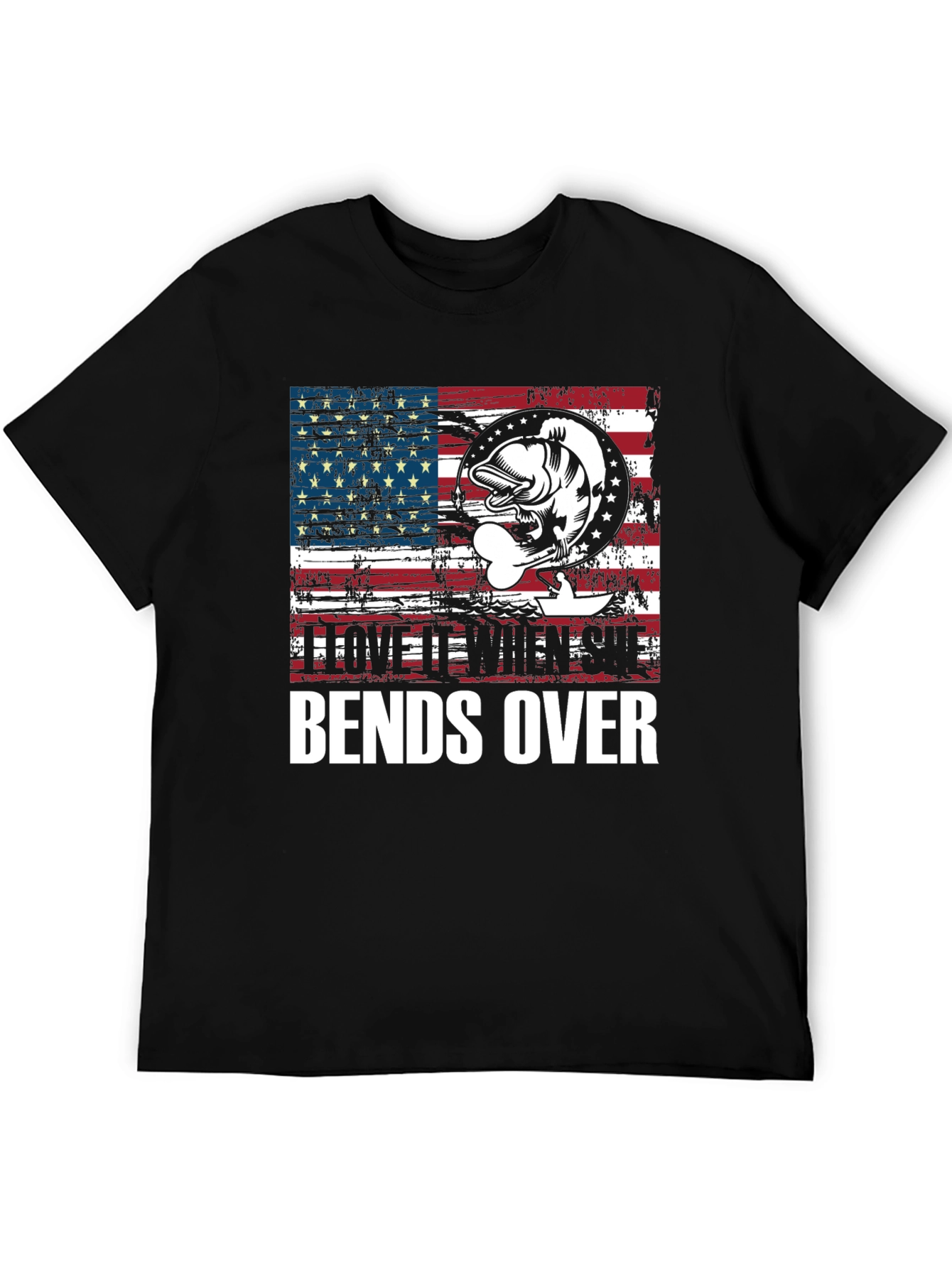 Black American Flag Fishing T-Shirt view 5